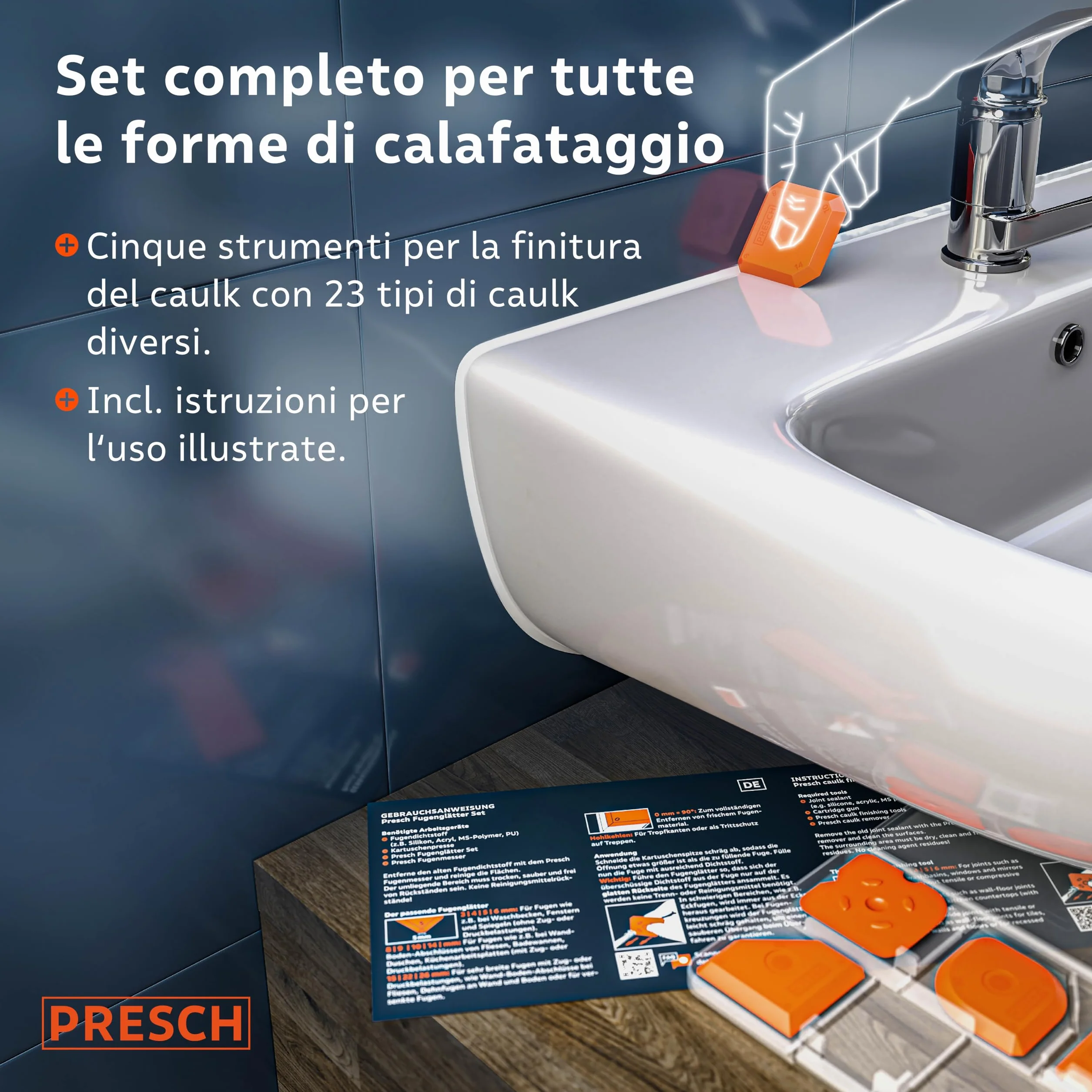 Presch Spatole per silicone Set 5 pz. - Giunti perfetti grazie a bordi molto dritti - Manopole speciali per un facile sollevamento - Ideale per sigillanti come acrilico e silicone - Con scatola