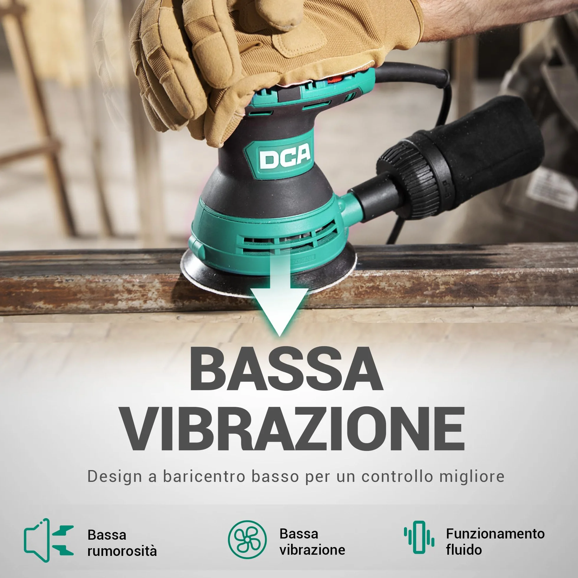 DCA Levigatrice Orbitale 300W 12000RPM 6 Velocità Variabili 125mm Dischi Abrasivi