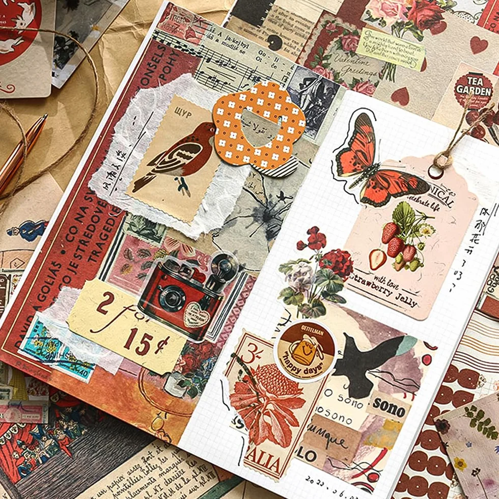 TIE-DailyNec 88 Pezzi Kit di Forniture per Scrapbooking, Forniture per Journaling Vintage, Carta Estetica DIY Retrò per Scrapbooking per Bullet Journal, Junk Journal, Arte e Artigianato