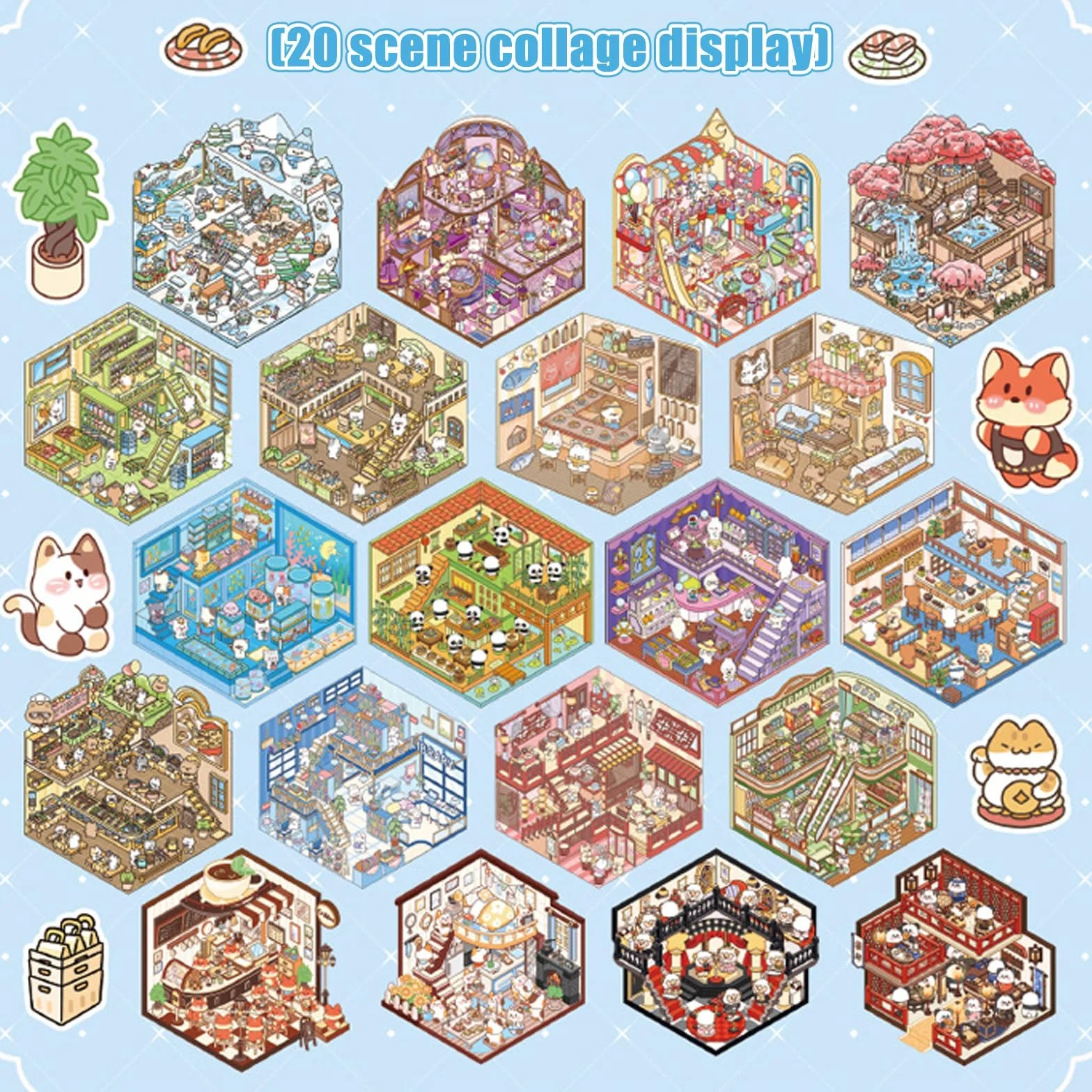 Adesivi 3D Sticker, aAdesivi di Scena, aAdesivi per la Casa Fai Da Te, 3D Sticker Kit di Adesivi per Casa in Miniatura per Scrapbook e Diario, con 2 Pinzette (1, Blu)