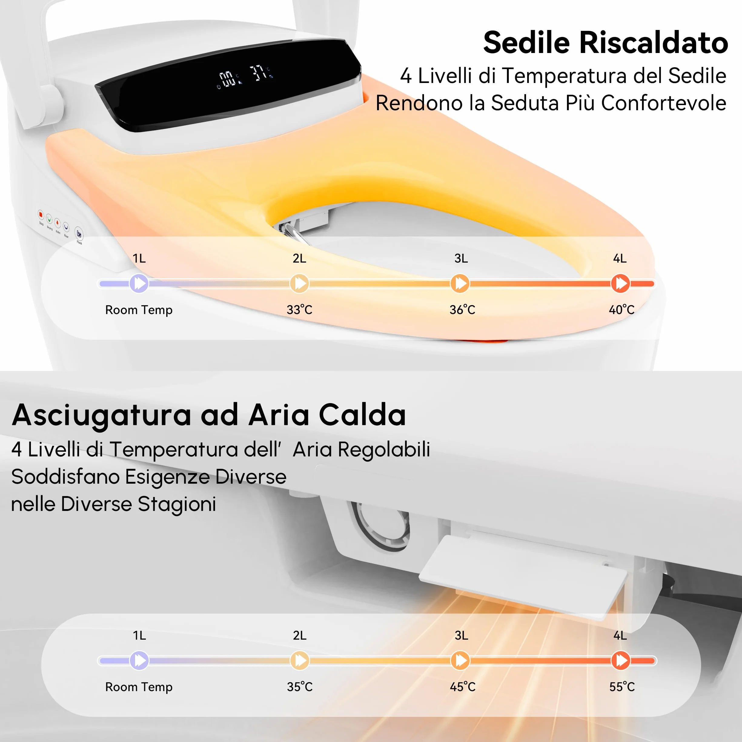Homary WC Giapponese Intelligente con Bidet Incorporato, Bianco, 4.84 L/Scarico, Sedile Riscaldato e Funzioni Regolabili, Scarico a Sifone, Coperchio Manuale e Scarico Orizzontale, J021123584