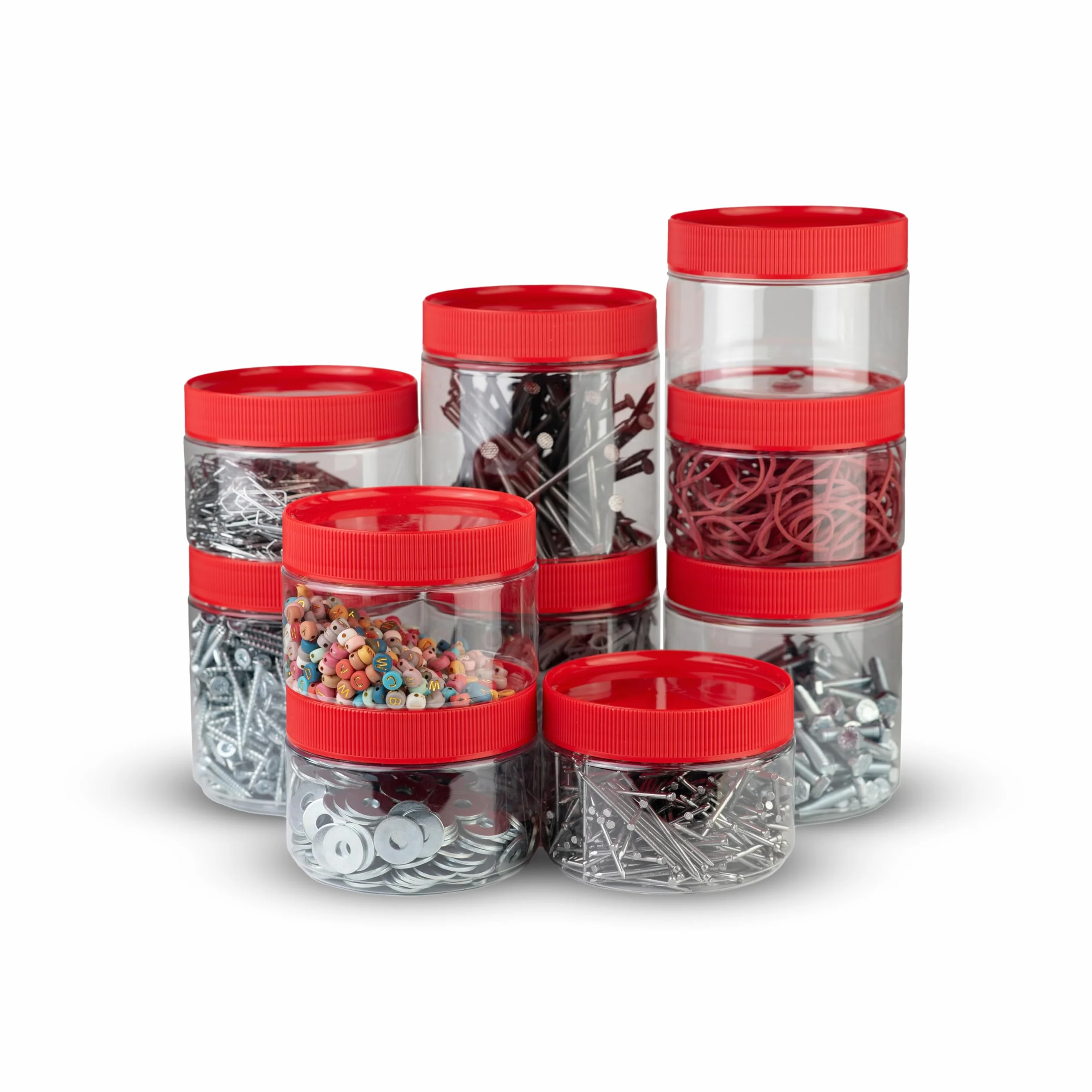 TOX Barattolo Rotondo 250 ml e 500 ml in Miscela con Tappo a Vite Robusto, in Plastica, Pet, Uso Versatile in Officina, Ufficio e Hobby, 4 Pezzi 250 ml e 2 Pezzi 500 ml, 094900907