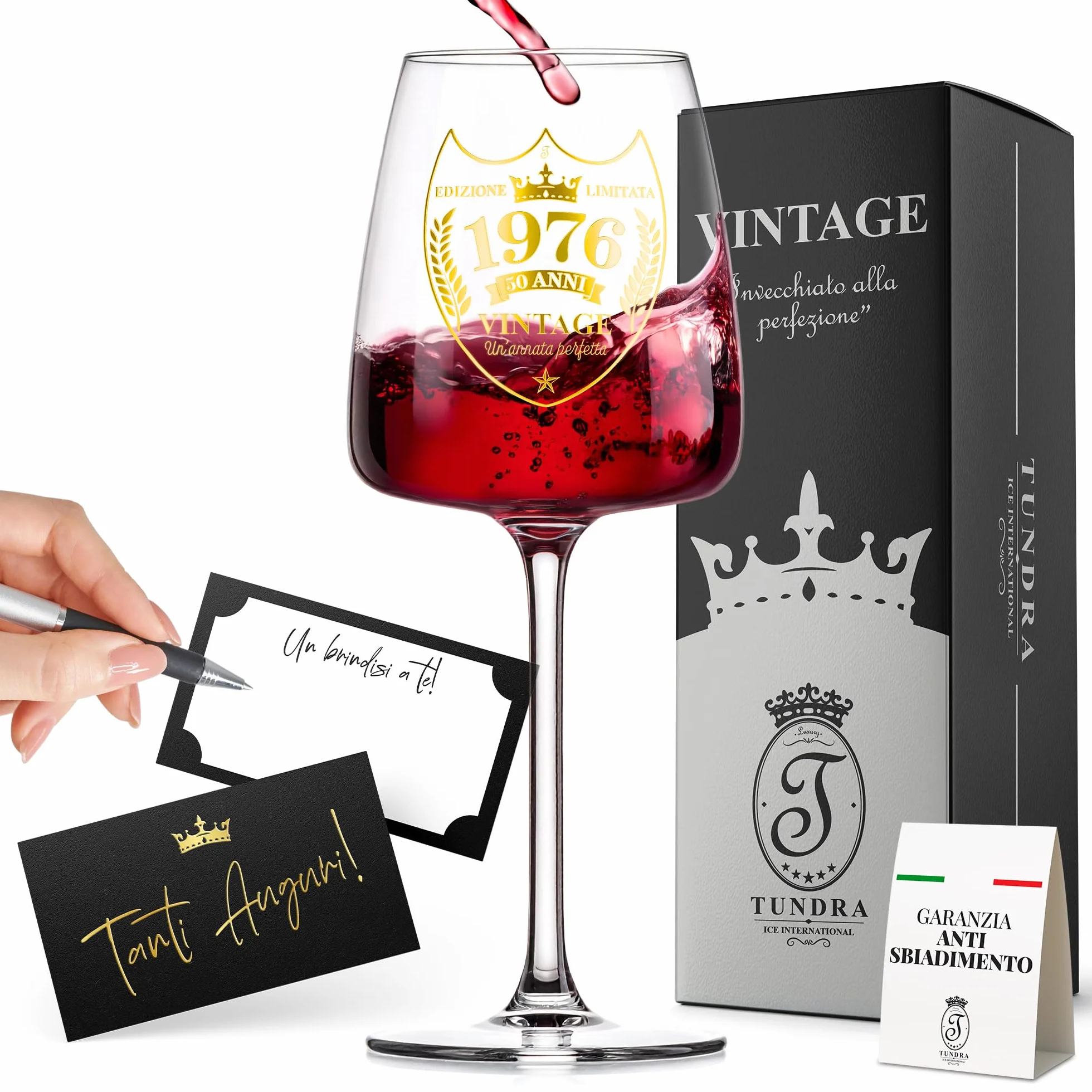 Calice Personalizzato 50 Anni Compleanno Uomo 1976 CRISTALLINO 450 ML Effetto Oro Regalo Originale