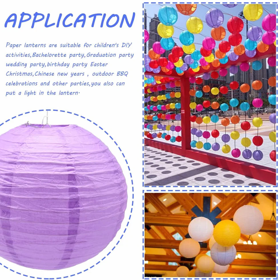 3 Pezzi Lanterna di carta 12in Lanterne Cinesi Lanterna di carta Rotonde Lanterne da appendere decorazione (12in/ Purple)
