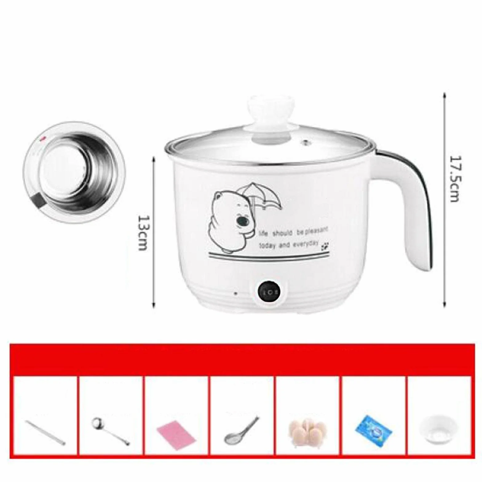F Fityle Mini Hot Pot Ramen Cooker Padella elettrica Portatile Multiuso Antiaderente per dormitorio dell'home Office, Bianco