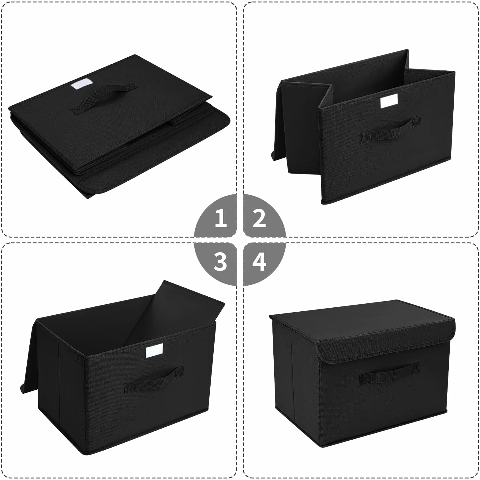 DIMJ Scatole per Armadio - Scatole Portaoggetti Contenitori con Coperchio Pieghevole, Scatola Porta Oggetti con Manici, Non Tessuto, per Armadio, Scaffali, 2 Pezzi, Nero, 38 x 25 x 25 cm