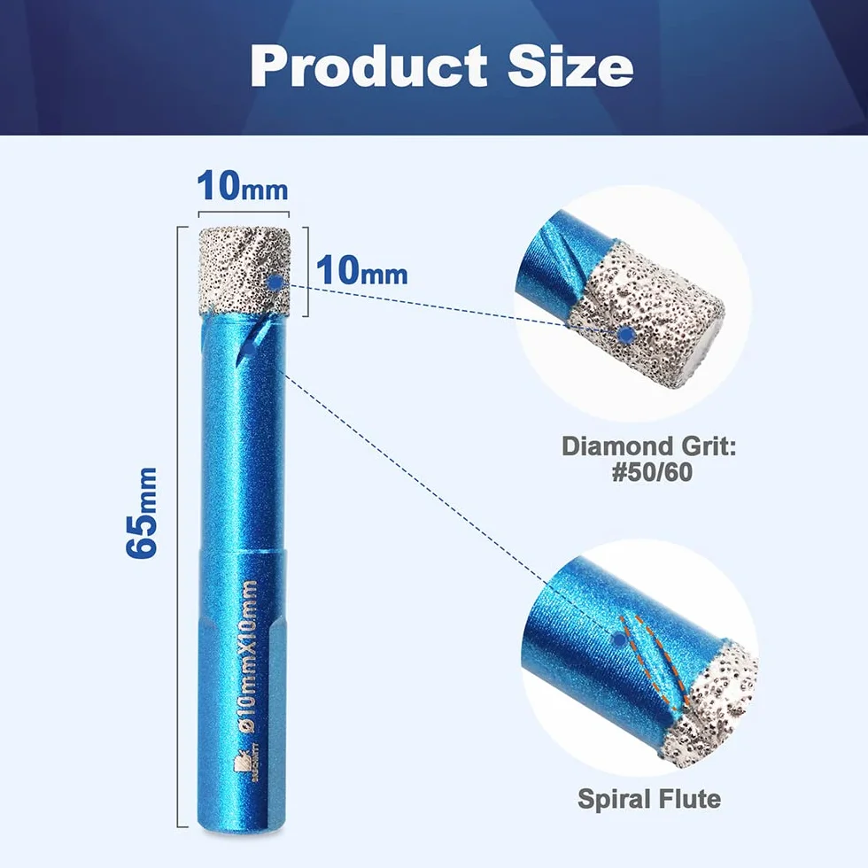 Punte Trapano Diamantate 10mm- BRSCHNITT foretto diamantato per Gres Porcellanato Piastrelle Ceramica granito Marmo(5 pezzi)..