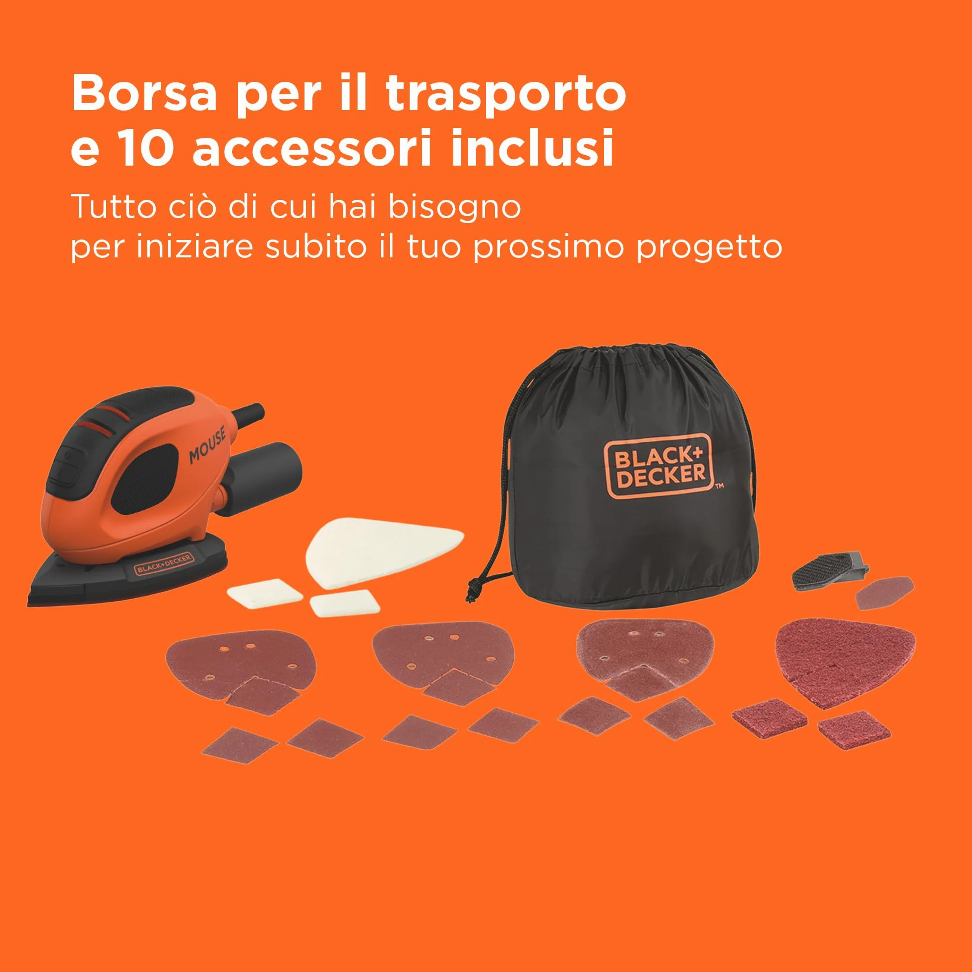 BLACK+DECKER BEW230BCA-QS Levigatrice compatta 55W con 10 accessori e borsa trasporto