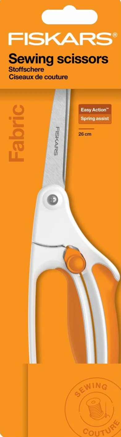 Fiskars Forbici Softgrip per Tessuti, Lunghezza: 26 cm, Lama in Acciaio Inox/Manici in Plastica, Bianco, Easy Action, 1070070