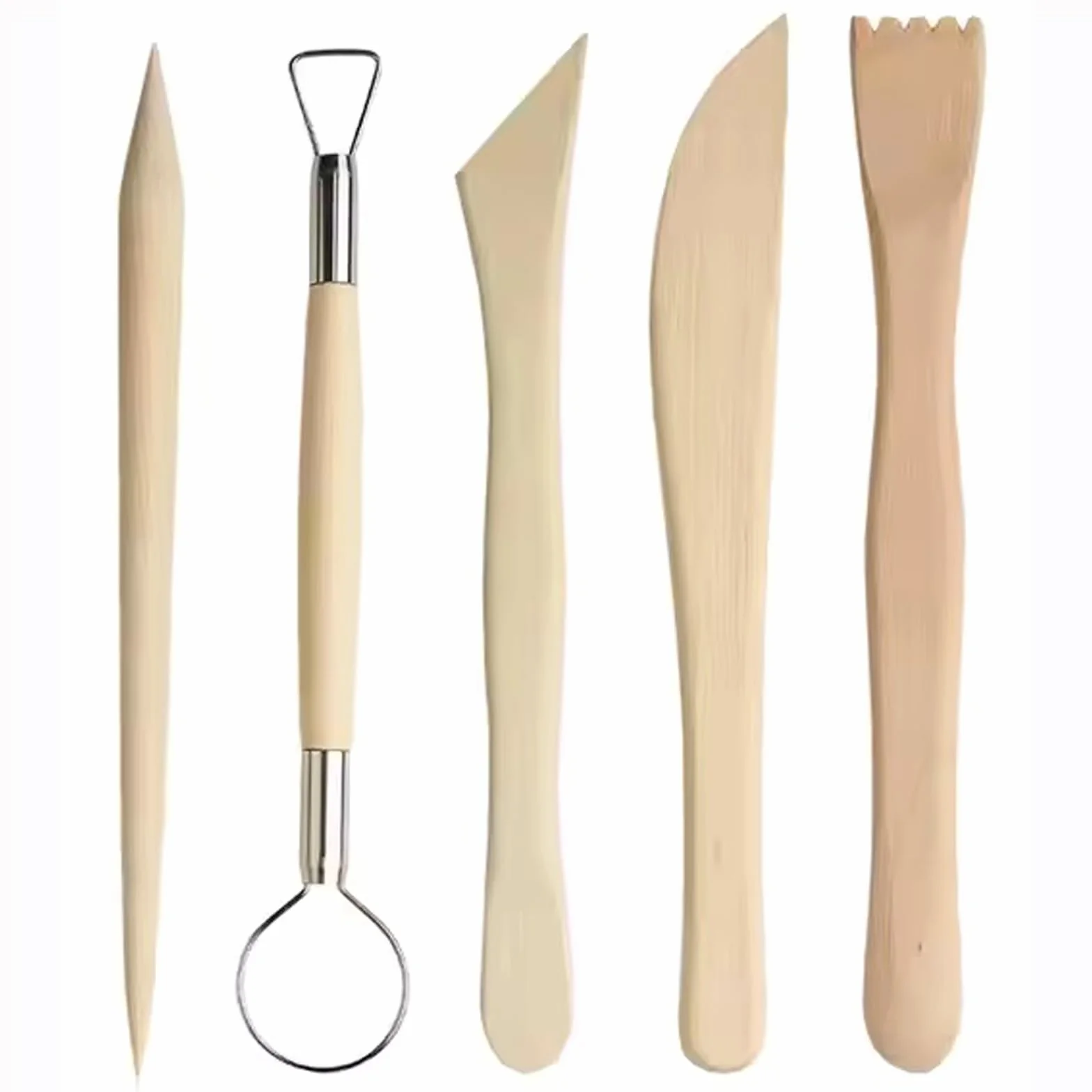 5 Strumenti per Modellare Argilla Professionali in Legno di Faggio, Sculpture Tools Set, Attrezzi per Modellazione di Das e Ceramica, Stecche di Legno e Mirette per Argilla – Kit 5 Utensili