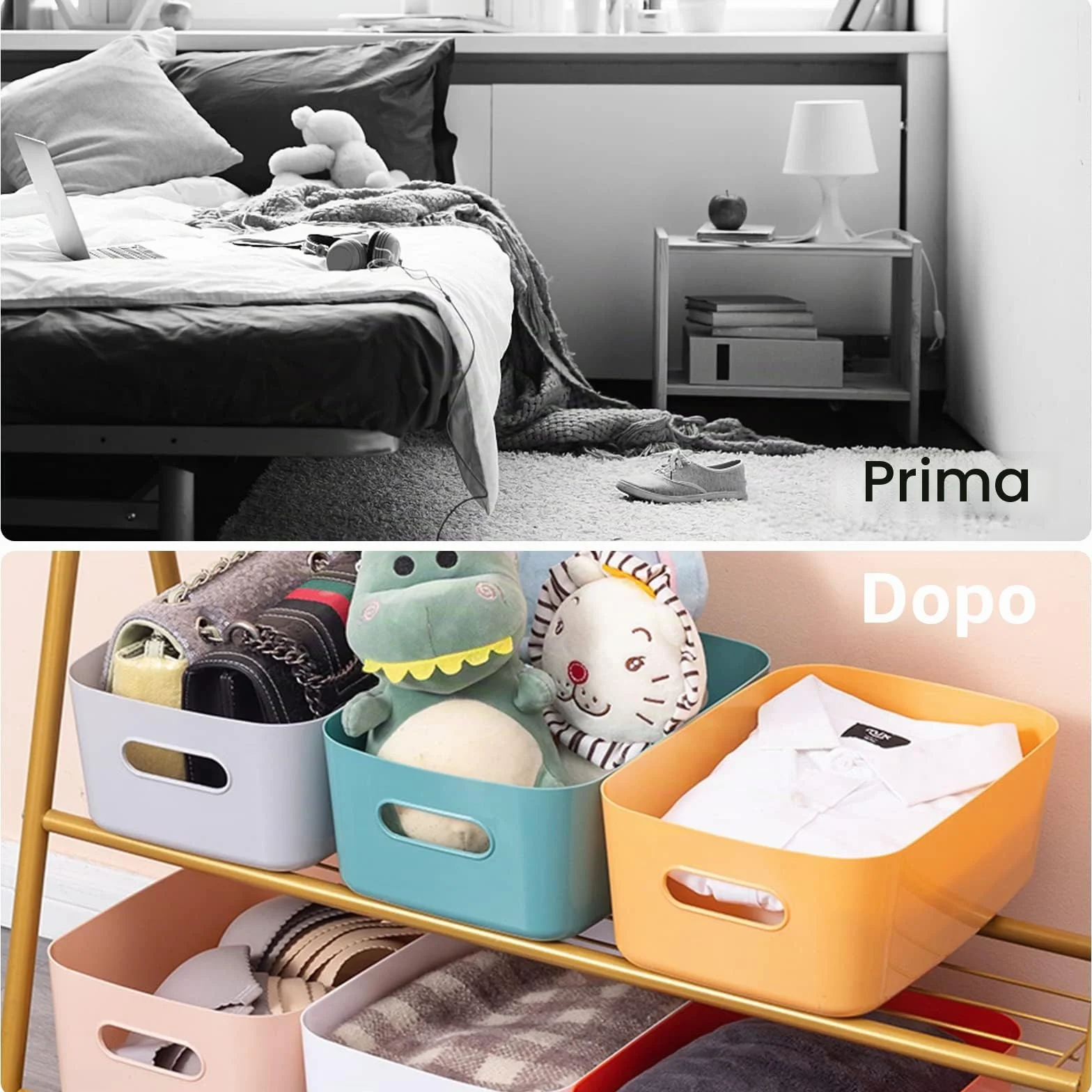 Cestini Portaoggetti di Plastica con Maniglia, Organizer per Cucina Armadio Ufficio Bagno Casa, 10 Pezzi 2 Dimensioni