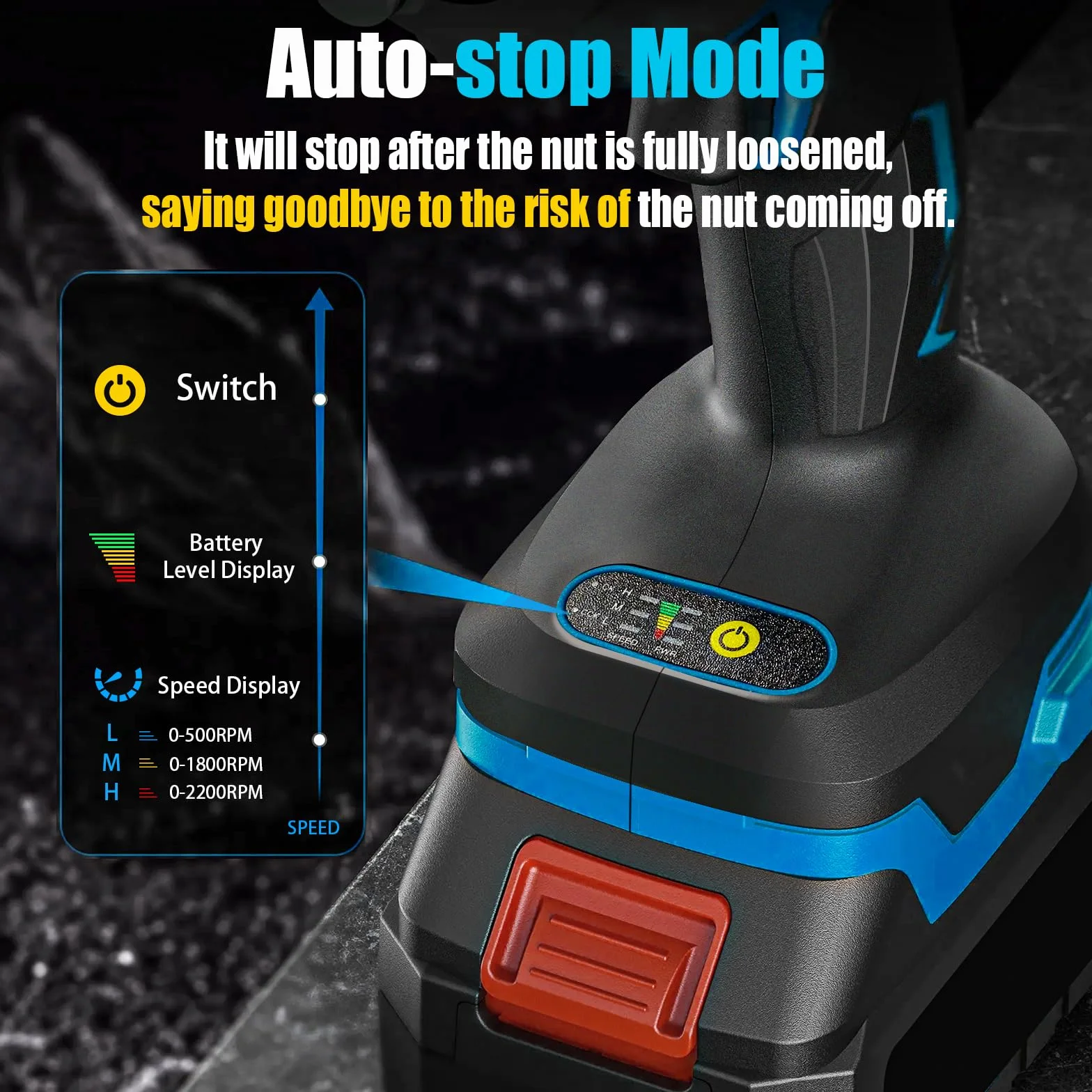 Avvitatore a percussione a batteria da 320 Nm, avvitatore a percussione elettrico da 1/2", motore senza spazzole con 6 bussole, alta coppia per pneumatici da auto