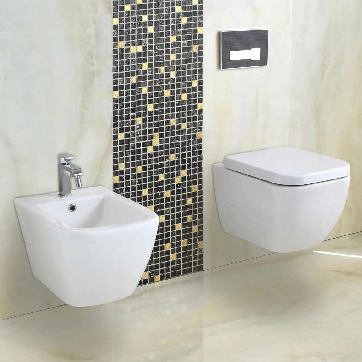 Yellowshop - Sanitari Bagno Sospesi Filo Muro Rimless senza brida Modello Klass Vaso Wc + Coprivaso Soft Close + Bidet