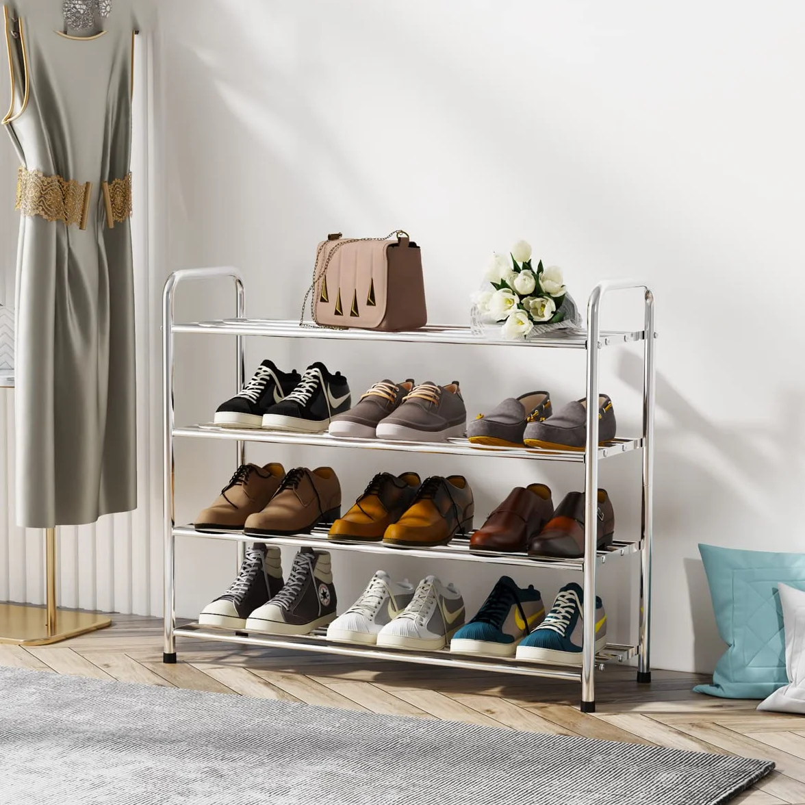 FANHAO Scarpiera Potenziata in Acciaio Inossidabile a 4 Livelli, Organizer Scarpe Ripiano per Scarpe, per un Massimo di 12-16 Paia di Scarpe, per Soggiorno, Guardaroba e Corridoio, 68 x 26 x 65 cm