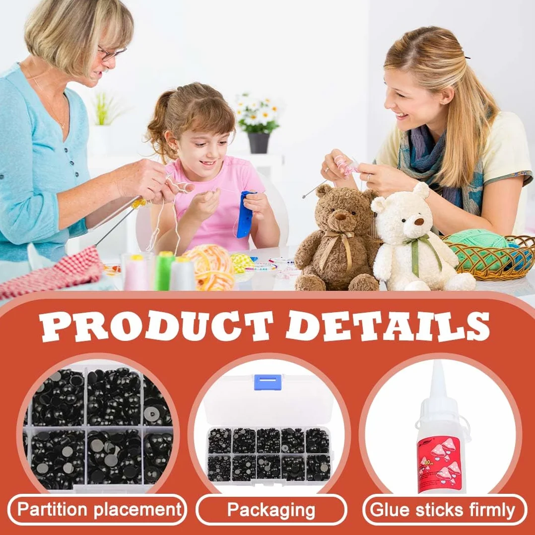 UIEXAY1400 Pezzi Occhi per Amigurumi Occhi a Fondo Piatto Adesivo Incollaggio Occhi a Bottone di Plastica per Bambole Peluche e Artigianato di Orsacchiotti 30ml Colla (Nero)