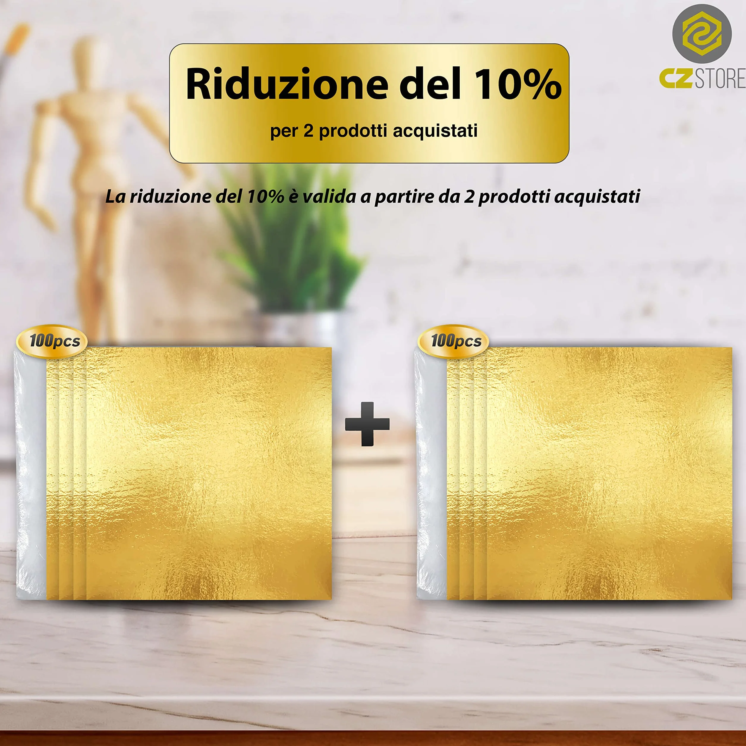 Foglia Oro -✮Garanzia A Vita✮- 100 Fogli di Imitazione Foglia d'oro con Rifinitura Liscia, 14 cm - Materiale di Doratura Artigianale per Decorazione Fai da Te, Mobili, Quadri, Decoupage