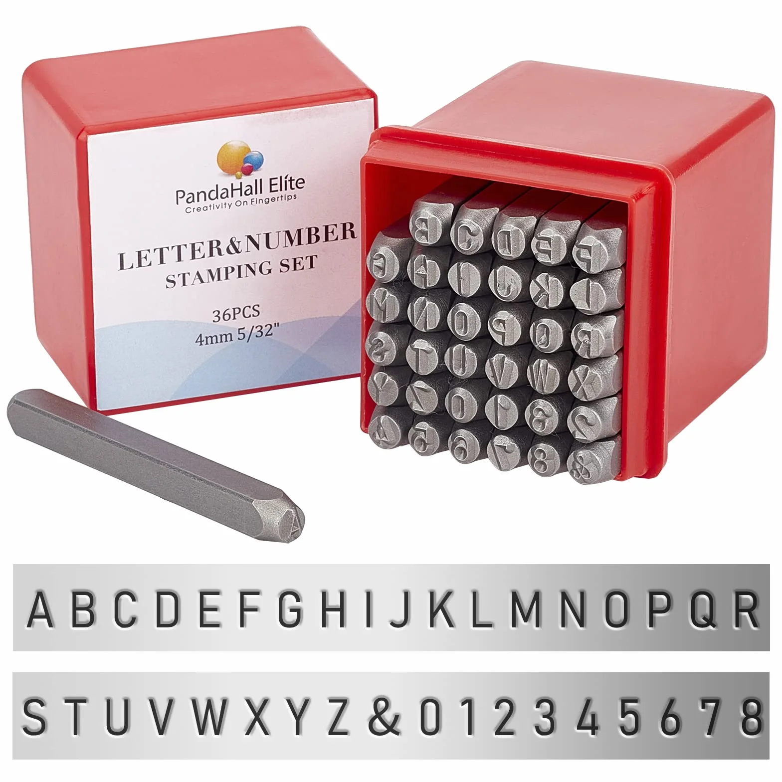 PandaHall Elite 36 Pezzi Timbri Alfabeto Timbri Lettere A-Z e Numero 0-8 Timbro Set in Ferro con 1 Pezzi Maniglia per Gioielli Scrapbook Fai da Te, 165x105x35mm