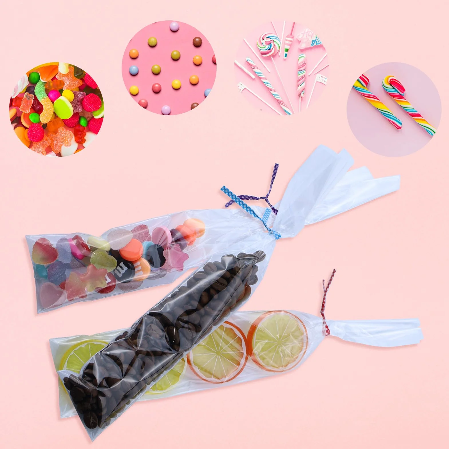 300 sacchetti di cellophane piccoli, sacchetti cellophane trasparenti, sacchetti trasparenti regalo, sacchetti regalo del sacchetti regalo con 300 cravatte Twist e 1 rotolo di cinghia