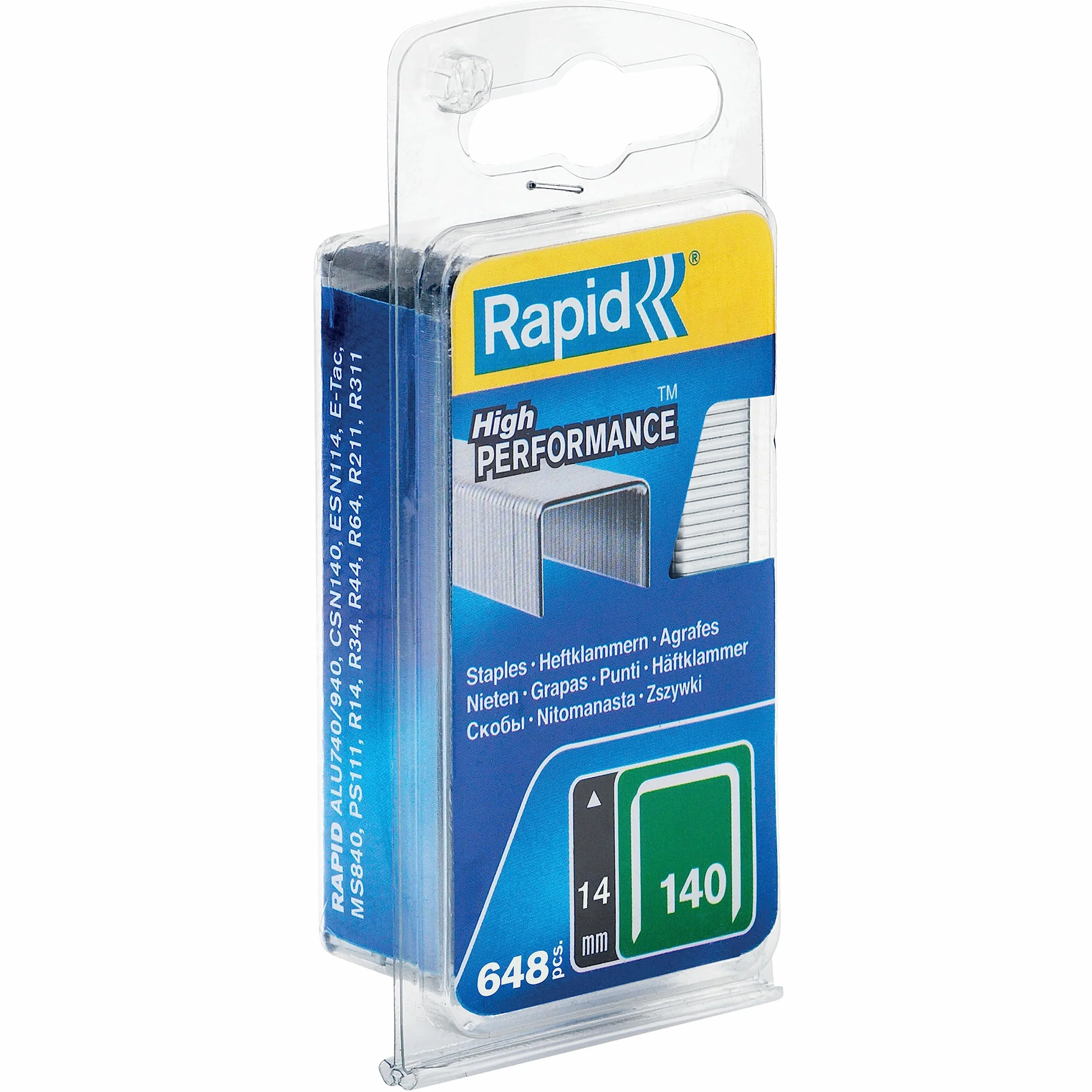 Rapid Confezione da 648 Graffe N.140/14 per Plastica Sottile, Cartone e Tappeti in Acciaio Zincato, Struttura a Filo Piatto, Lunghezza Gamba 14 mm