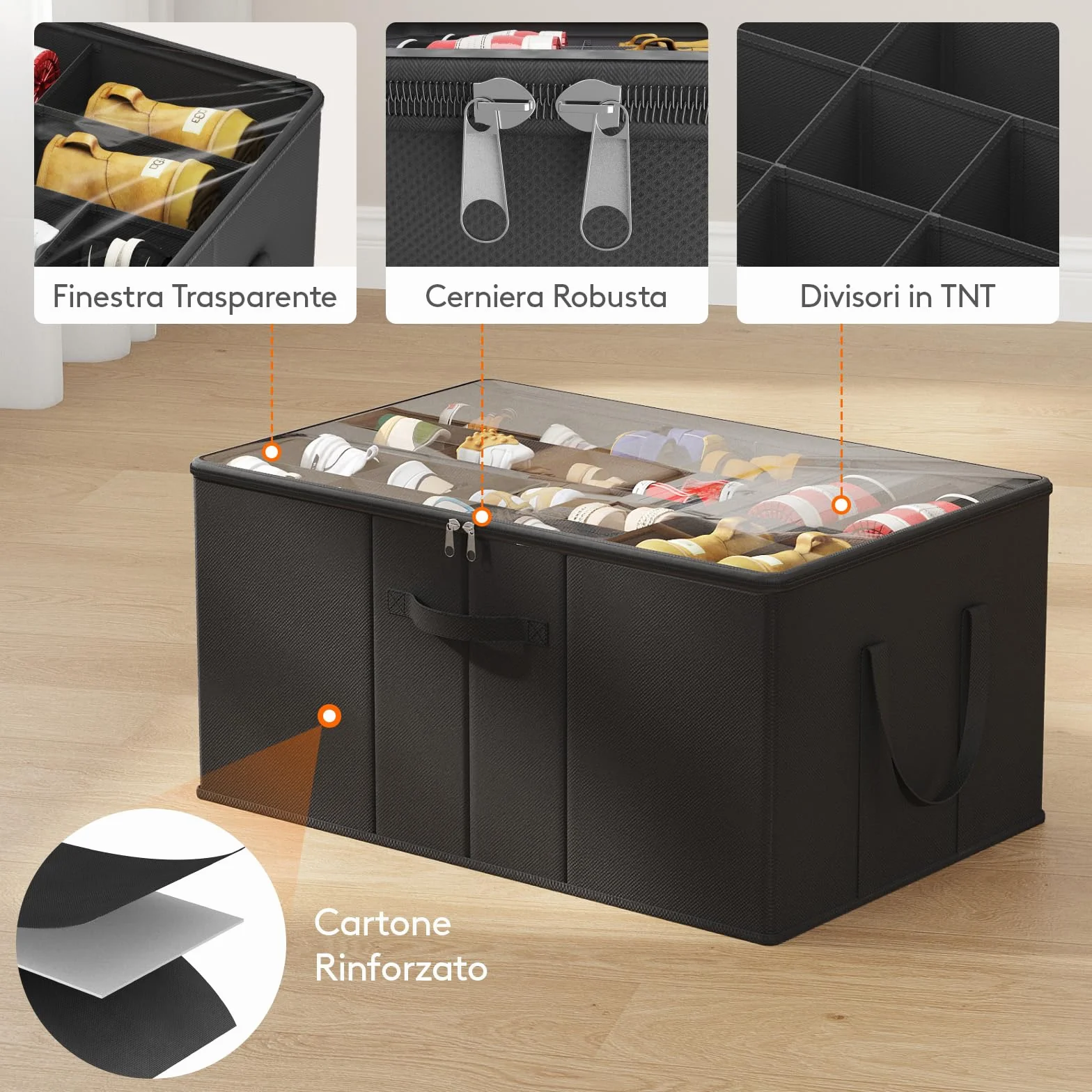 Lifewit Grandi Scatole Porta Scarpe per 10-20 Paia, Organizer Scarpe Pieghevole per Armadio con Coperchio Trasparente, Base Rinforzata per Stivali, Tacchi e Sneakers, Nero