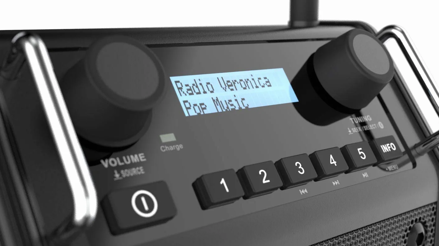 PerfectPro Radio da cantiere DABPRO, DAB+ e ricezione FM, ingresso AUX, MP3, Bluetooth, corrente di rete e ricaricabile, resistente agli urti, IP54, DPR2