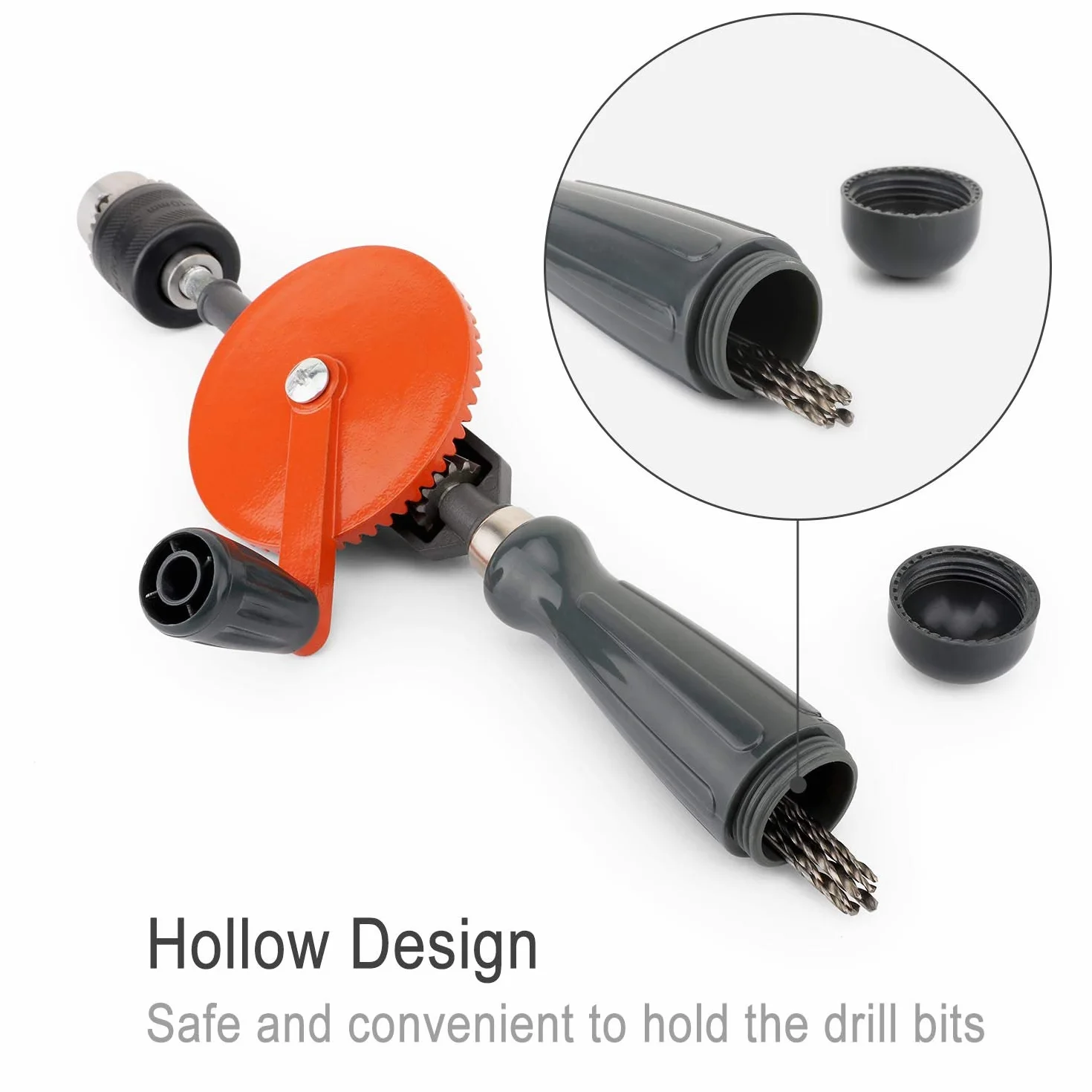 Housolution Trapano a Mano, Madrino da 3/8 Pollici (1.5-10mm) a Doppio Pignone in Acciaio Fuso con Punte Elicoidali Set Punzonare da Tavola di Legno Plastica - Arancione