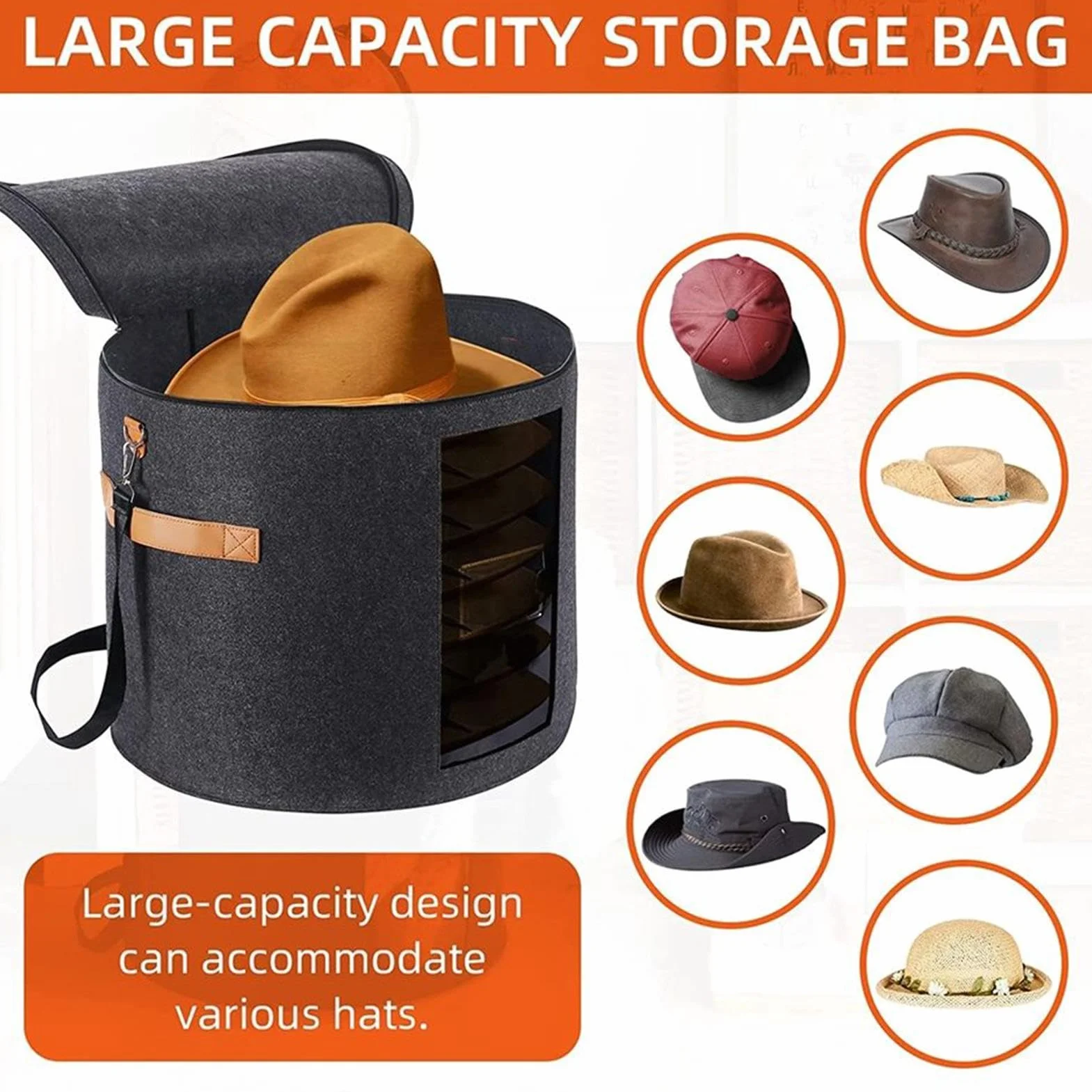 Cappelliera – Organizer pieghevole per cappelli da viaggio, grandi scatole rotonde per cappelli, contenitore portatile per cappelli | Scatola per cappelli da viaggio in feltro con coperchio