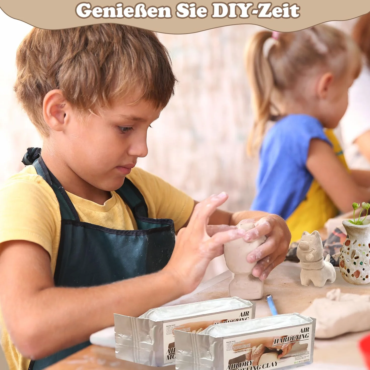 Augesak Kit di Argilla Senza Cottura, Argilla da Modellare, Kit Ceramica Fai da te Adulti Bambini, Pottery Kit-Contiene Argilla Senza Cottura, Attrezzi, Colori, Pennelli