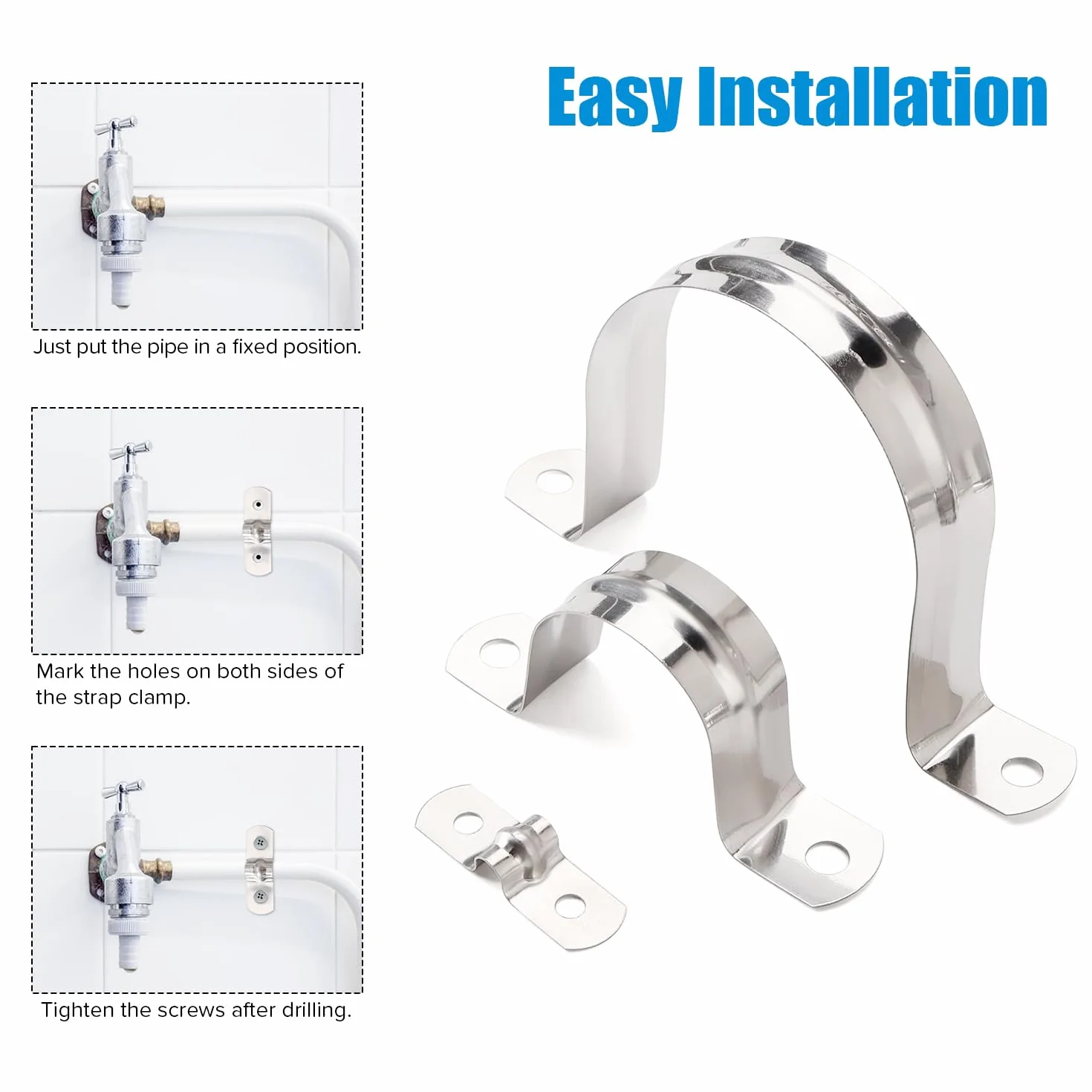 15 Pezzi Ø 50mm U-Fascette Stringitubo, Clip per Condotto con 2 Fori, Cinghia Rigida per Tubi in Acciaio Inox 304, per Tubi e Cavi