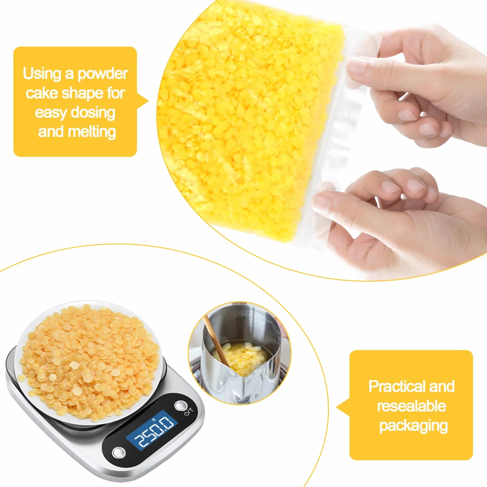 MXTIMWAN 250g Cera D'api Gialla,Premium Cera per Candele Fai da Te,Pellet Di Cera D'api,Pellet Di Cera Di Candela Per Candele,Saponi,Cosmetici,Salviette di Cera D'api,Cura Della Legno,Cura della Pelle