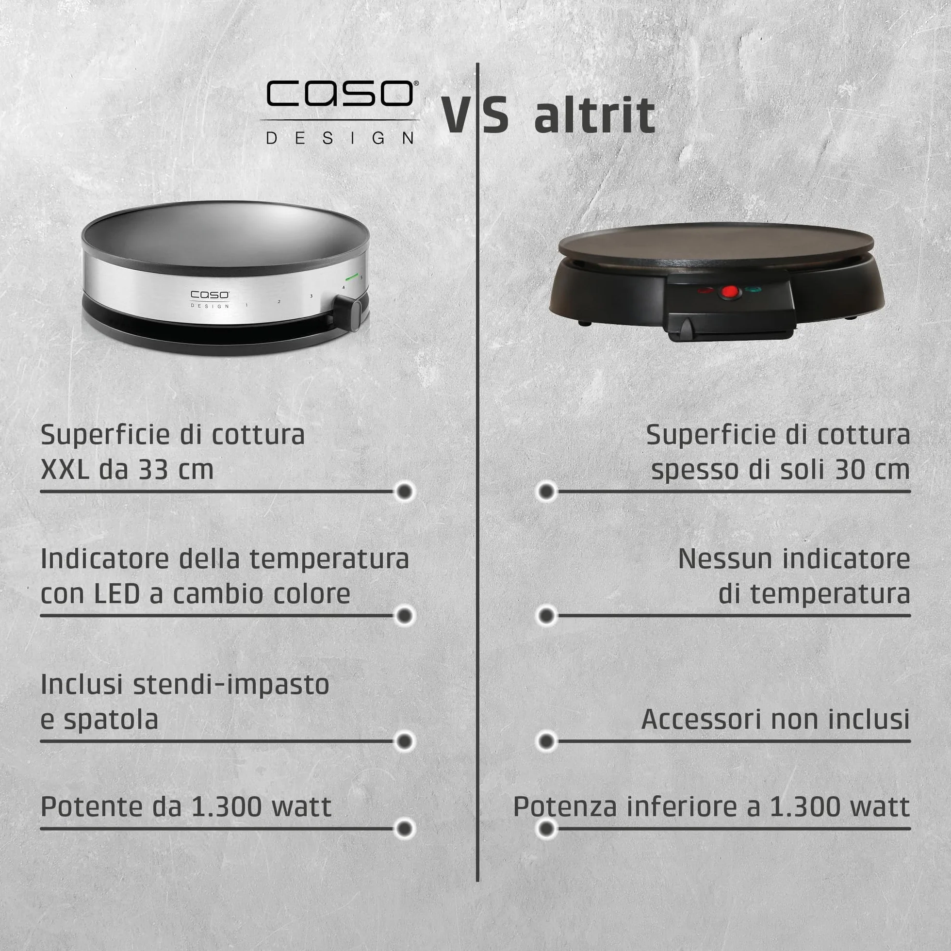 Caso 2930 cm 1300 Design crepes Maker con ampia superficie di cottura, diametro 33 cm, 1300 W