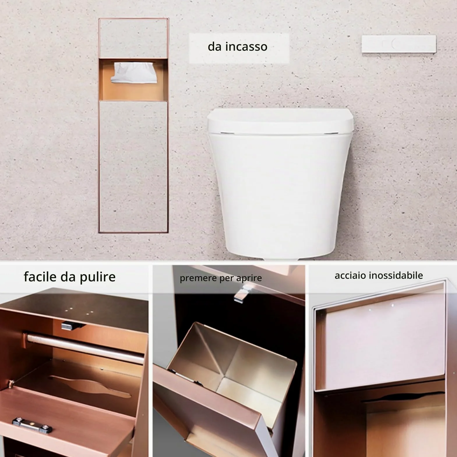 Nicchia portaoggetti da bagno con porta carta igienica e spazzolone per bagni pubblici e docce