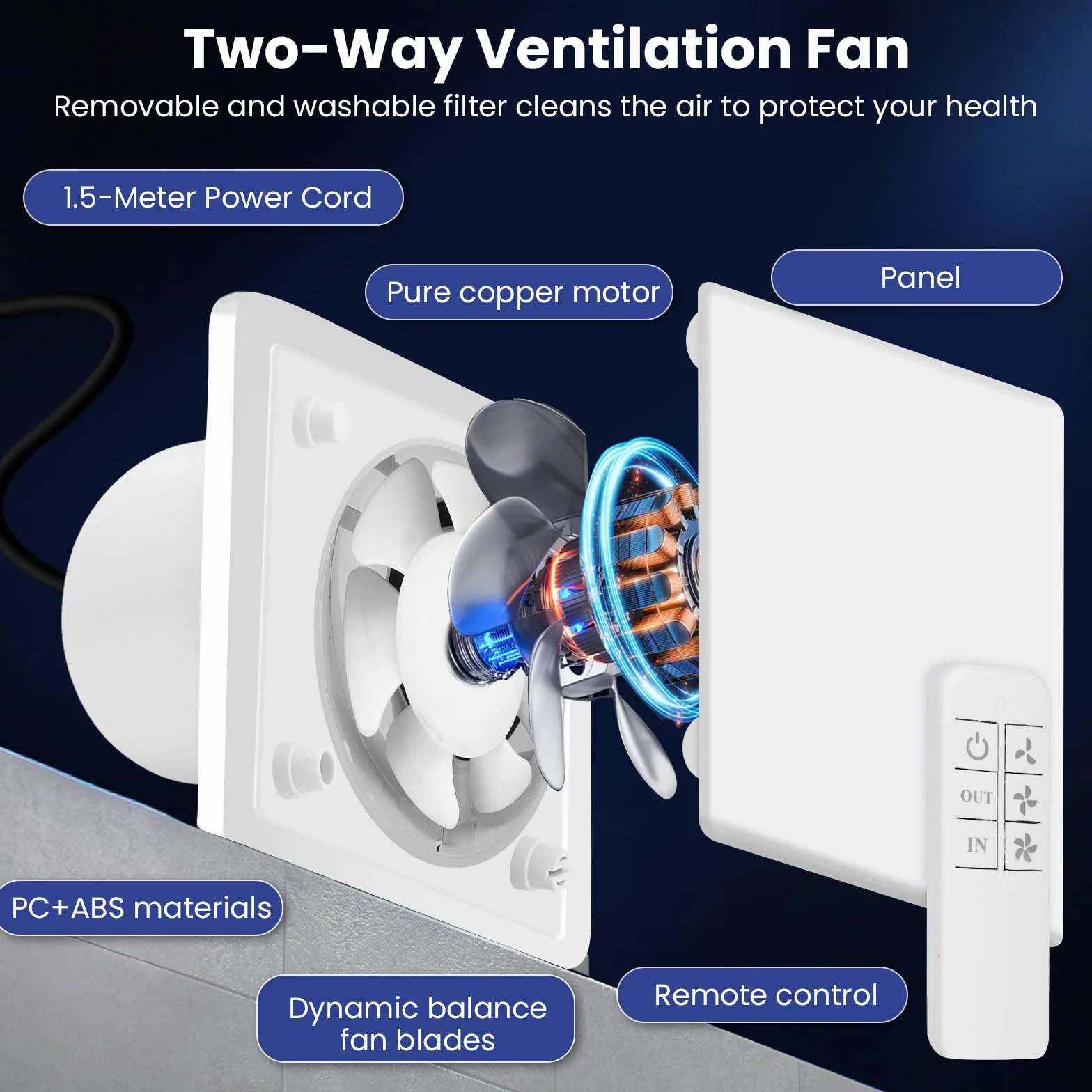 Estrattore d'aria Igroregolabile, estrattore d'aria da bagno ignorabile silenzioso, 100 mm, 2 direzioni e 3 velocità, Vmc Bagno per ventilazione in e WC