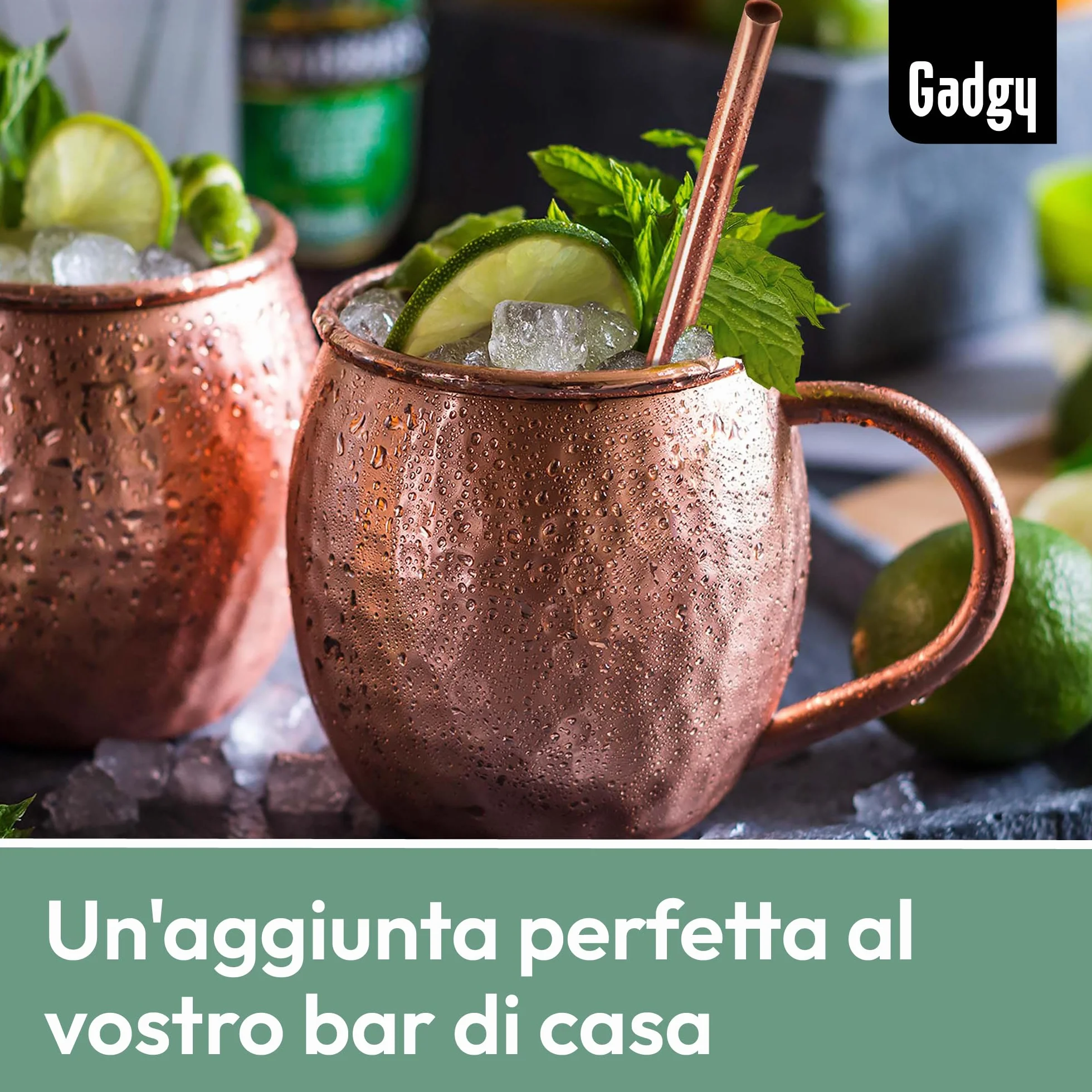Set Moscow Mule in Rame – 2 Tazze Cocktail Fatte a Mano con Cannucce & Misurino – Bicchieri per Cocktail e Bevande Ghiacciate
