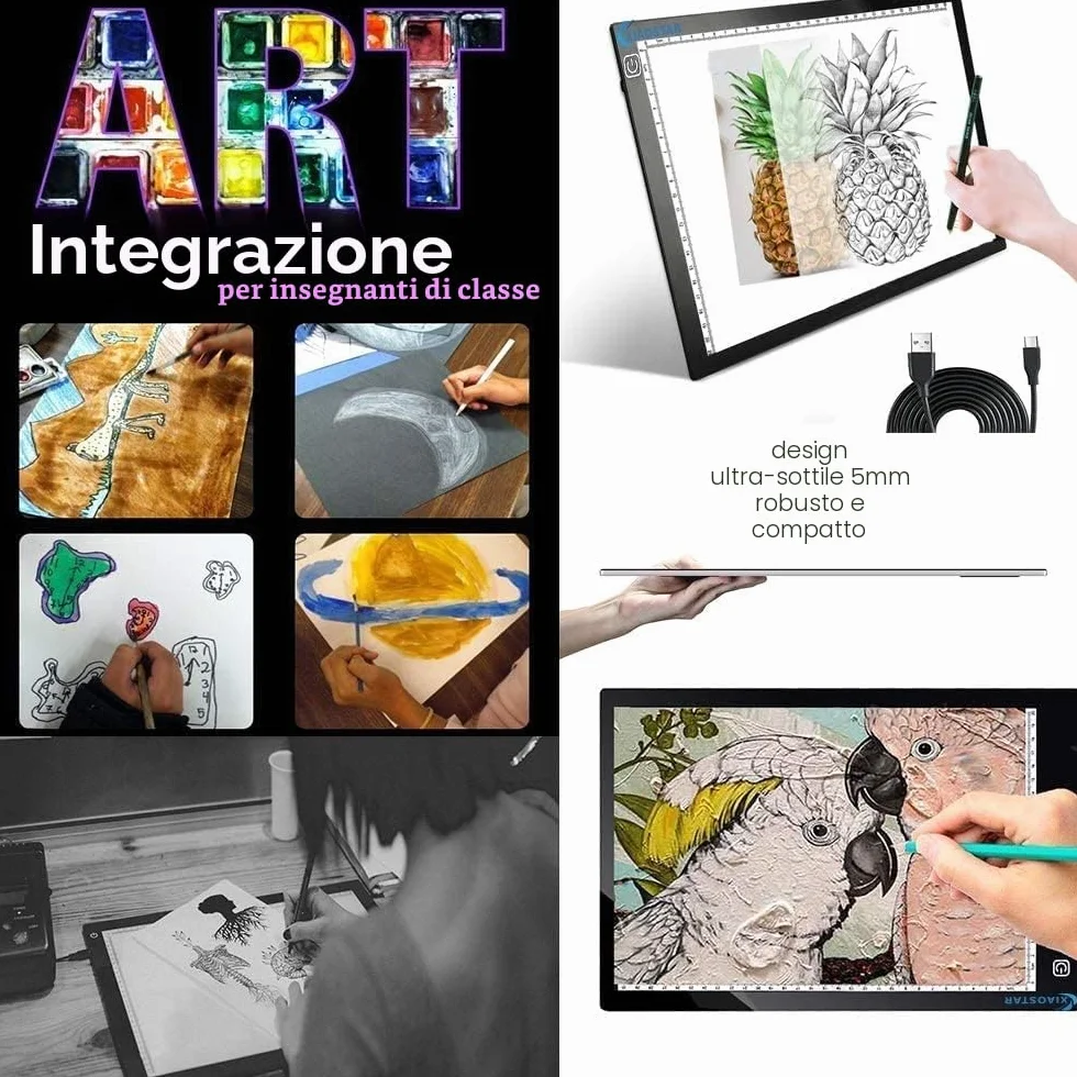 A4 LED Copy Board Super Thin Light Box Drawing Pad Tracing Table USB Cable with Brightness Adjustable for Artists, Animation,Drawing, Sketching, Animation, X-ray Viewing（Senza penna）