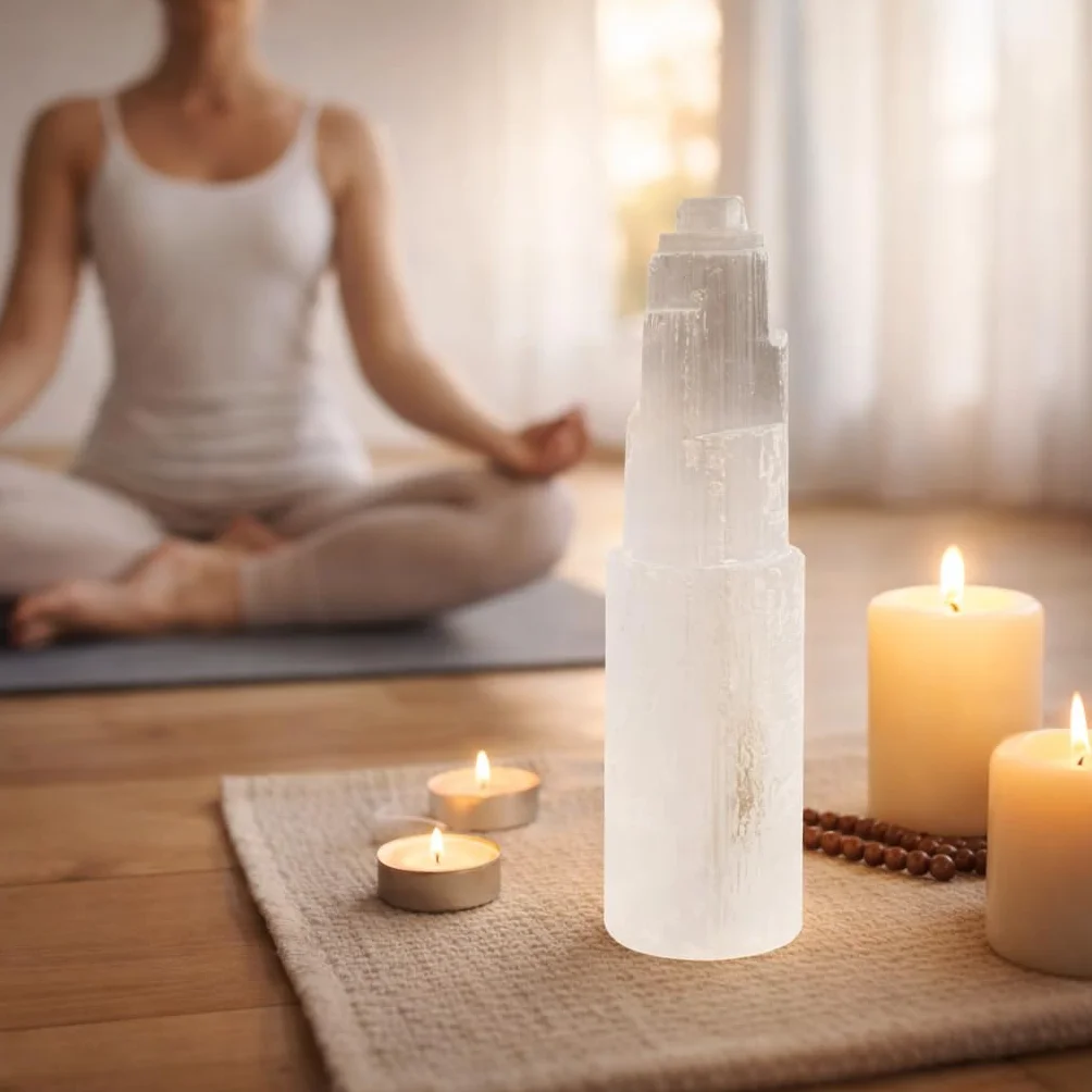 Torre di cristallo di selenite naturale 15cm Meditazione Cristallo decorazione