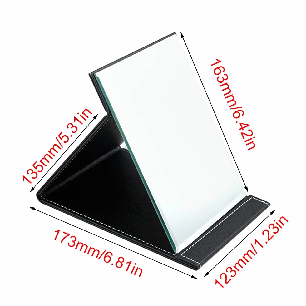 Specchio da Tavolo Pieghevole Portatile da Trucco con Pelle PU Nero