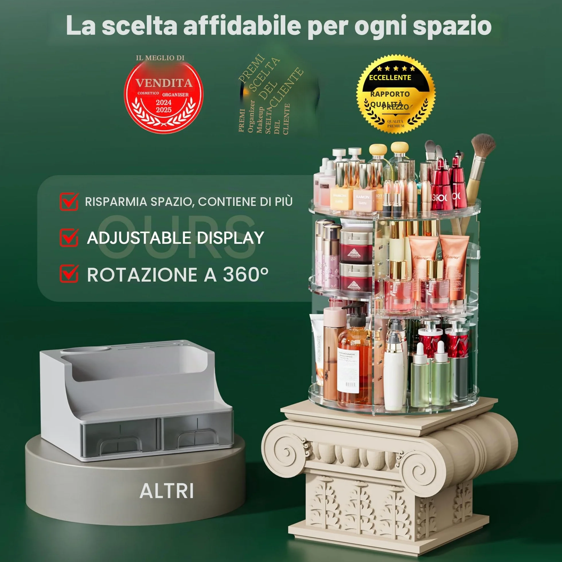 Auxmir Porta Trucchi Rotante 360° Organizer Multifunzione 9 Ripiani Regolabili Grande Capacità Trasparente