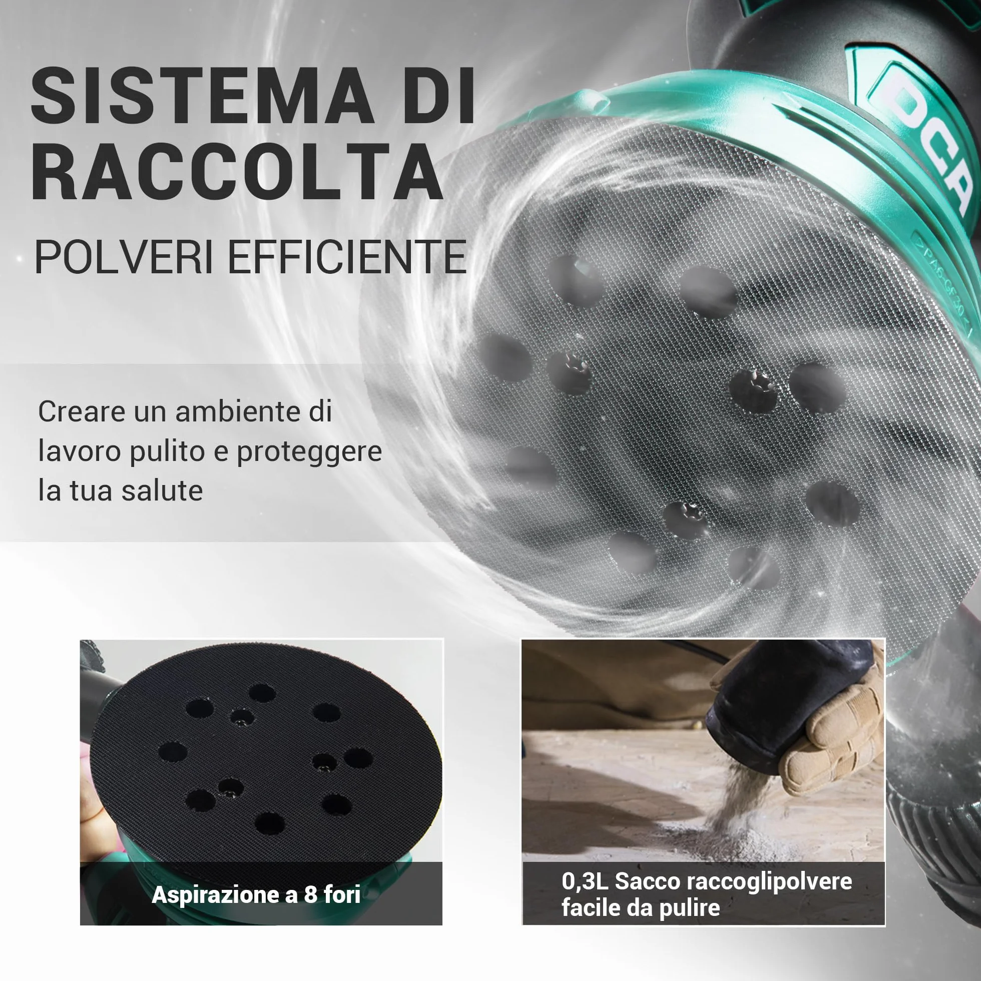 DCA Levigatrice Orbitale 300W 12000RPM 6 Velocità Variabili 125mm Dischi Abrasivi