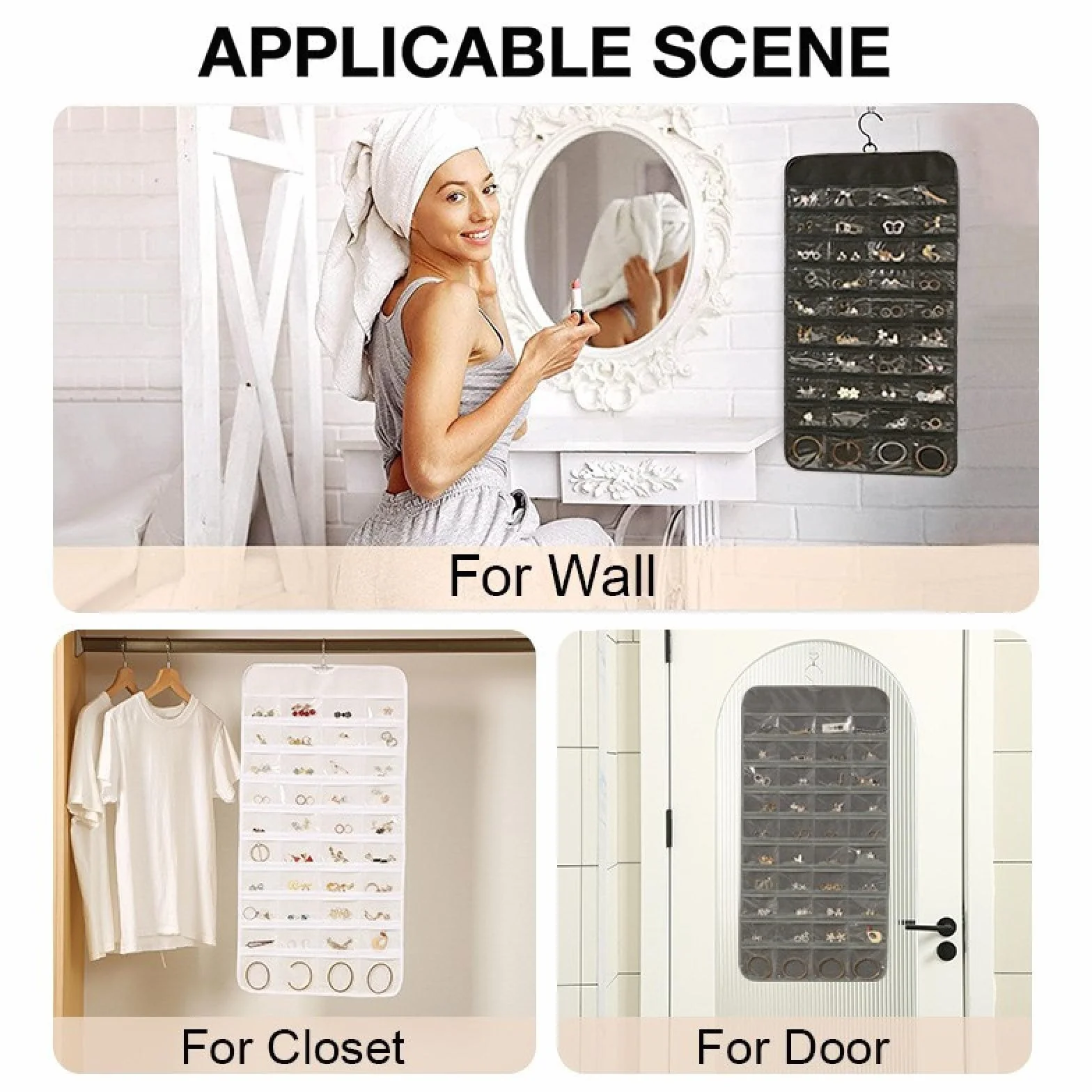 Hanging Jewelry Organizer Doppia Faccia con 48 Tasche Bianco per Armadio