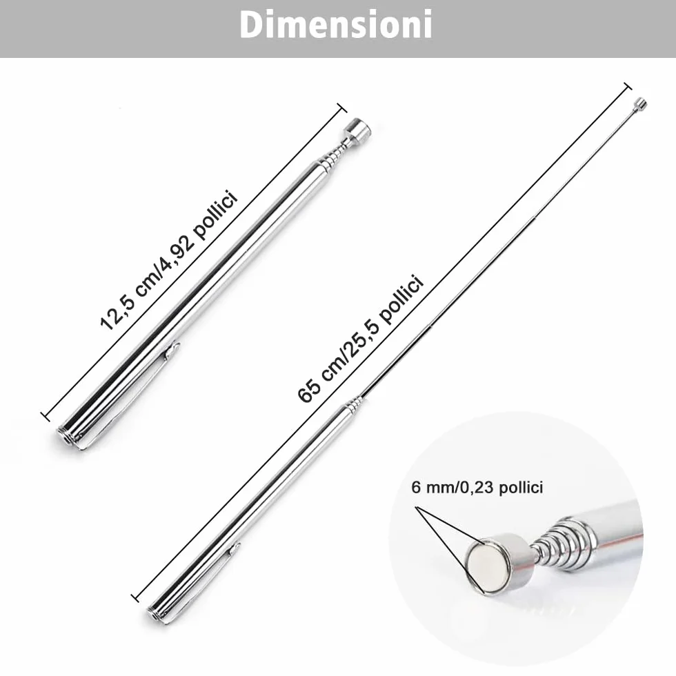 4 Pezzi Asta Telescopica Portatile e Magnetica Lunghezze Regolabili da 12,5 a 65 cm Strumento di Raccolta Magnetico Estensibile in Acciaio inox per Anziani Donne Incinte (Nero e Argento)