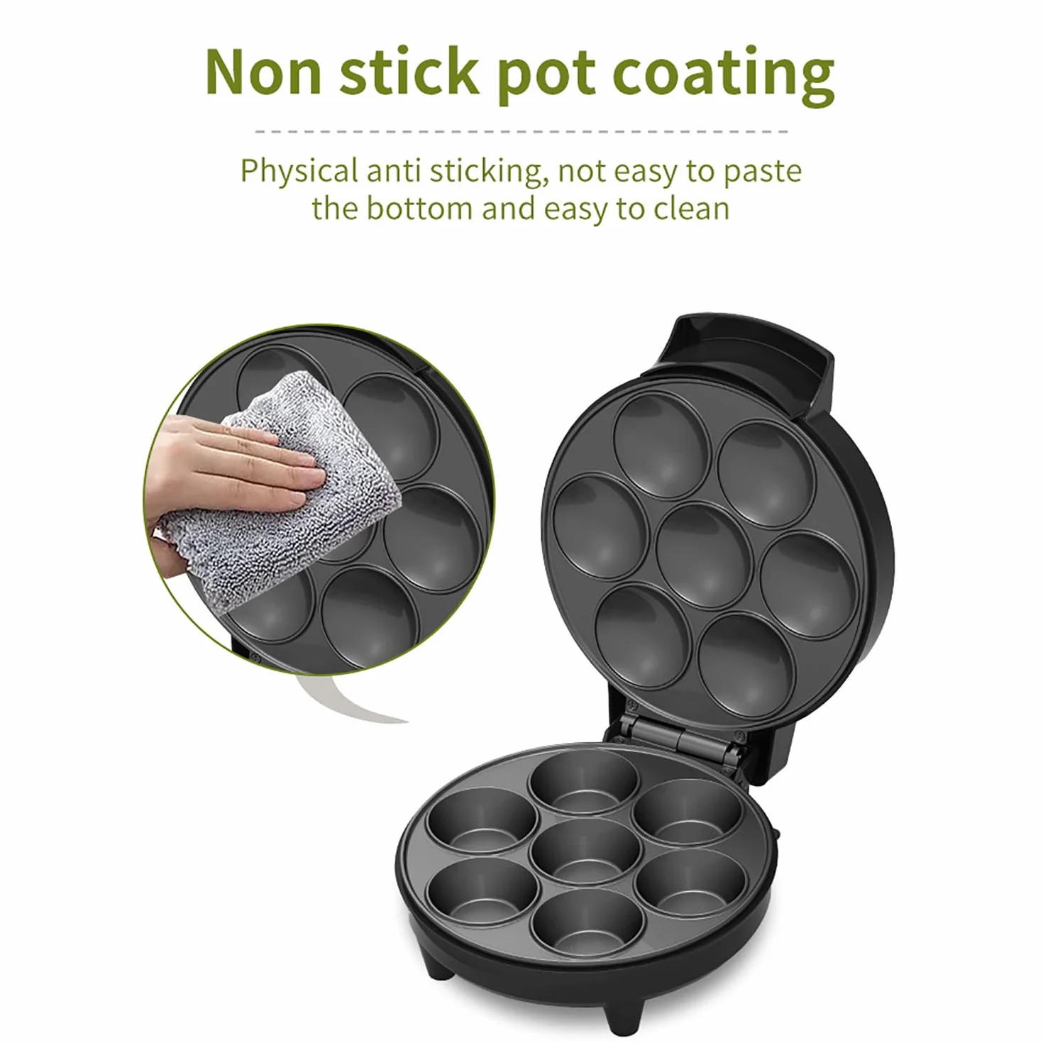Macchina per cupcake elettrica, macchina per torte con rivestimento antiaderente da 1000 W, riscaldamento su entrambi i lati per 7 cupcake, adatta per cotture di compleanni, snack e dessert