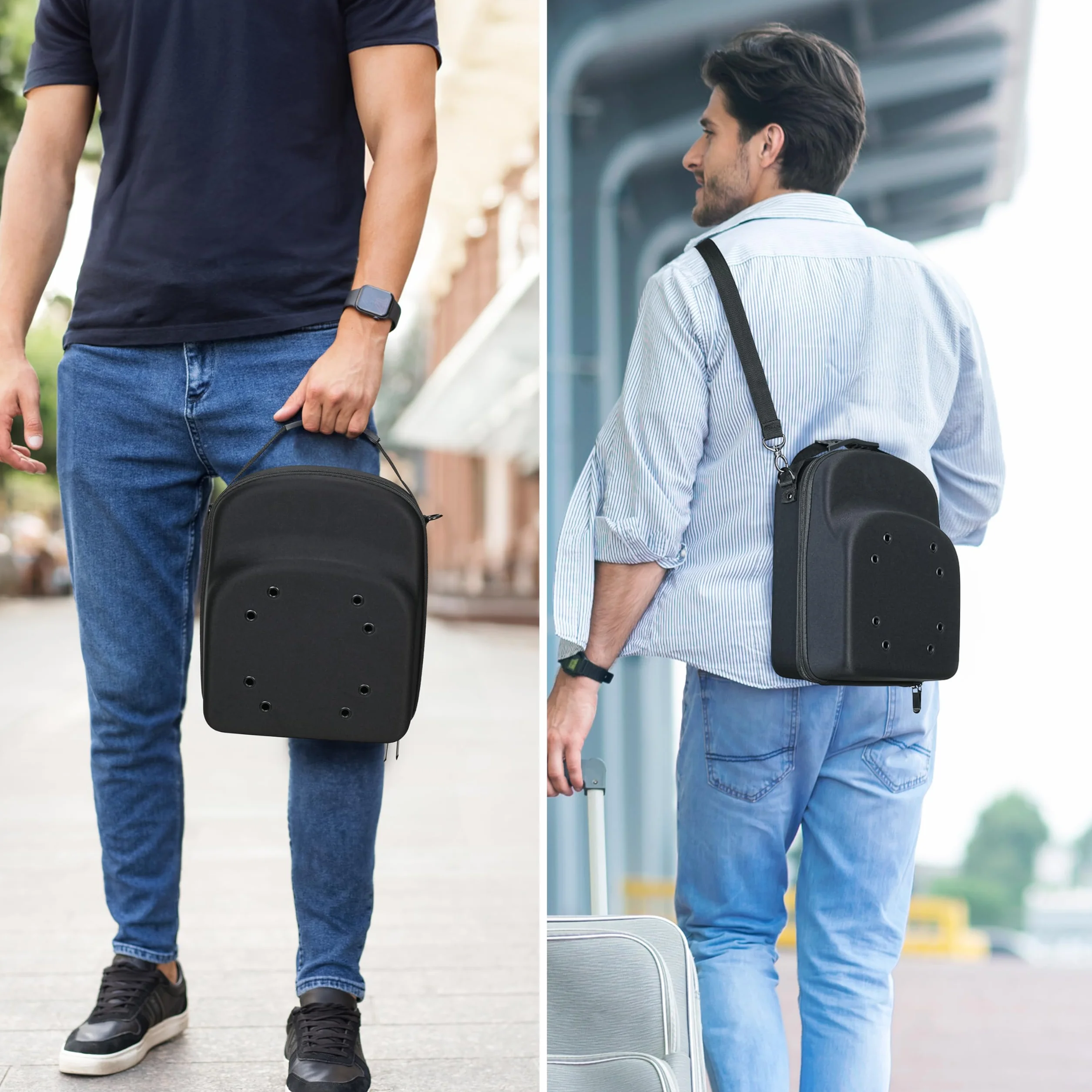 Winter Shore Porta Cappelli Rigido Nero - Borsa con Maniglia, Tracolla e Ventilazione, Adatta per 6 Cappelli - Custodia e Organizer da Viaggio per Berretti
