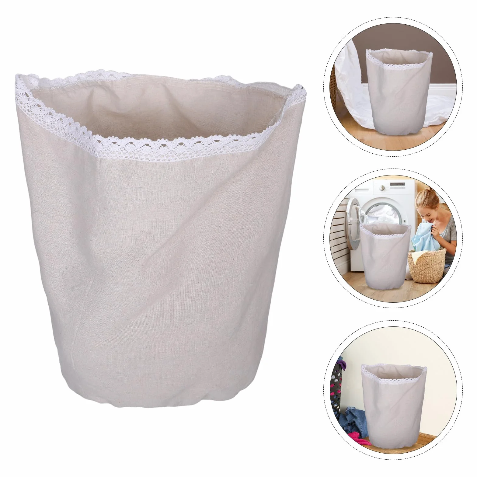 Uonlytech Fodera Lavabile per Cesto Porta Biancheria Rotondo 45 CM Apertura Rivestimento Sostitutivo per Cestini in Vimini per Organizzazione Biancheria da Bagno