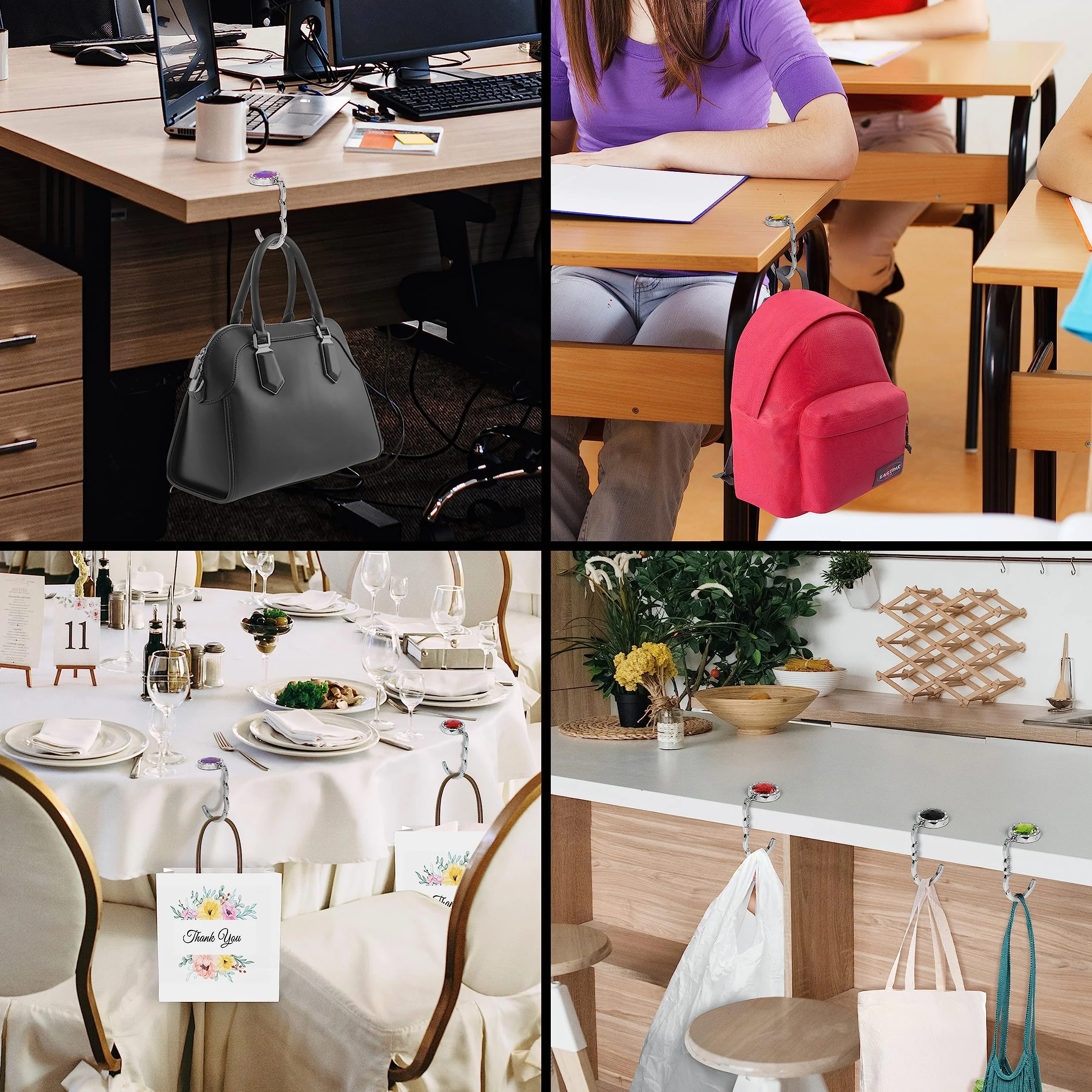 Kurtzy 6 Pezzi Appendi Borsa da Tavolo Portatile - Ganci Porta Borse e Borsette Argento - Gancio Borsa in Metallo per Tavoli/Scrivanie, Ristoranti, Uffici, Bar, Caffetterie - Regalo per Donne/Ragazze