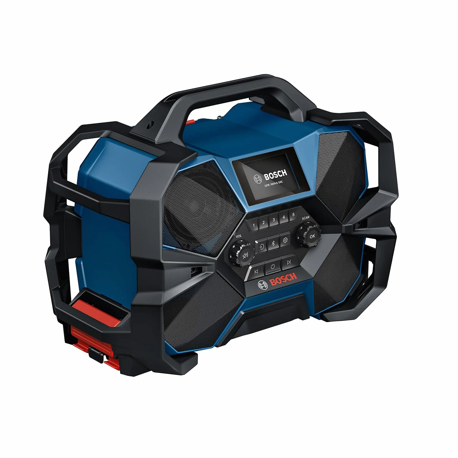 Bosch Professional Radio a batteria GPB 18VH-6 SRC 18V/12V System (ricarica integrata per 18 V e 12 V, incl. apribottiglie, 2 batterie AAA, pellicola protettiva schermo, senza batteria/caricabatteria)