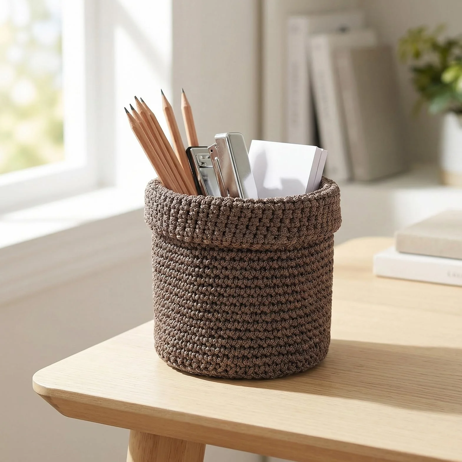 Set di 2 Cestini Intrecciati per Organizzare, Cesto in Corda di Cotone, Impilabile Organizer, Ceste Portaoggetti per Bagno,Cestino Decorativo per Soggiorno,per Cucina, Bagno, Camera da Letto (Marrone)