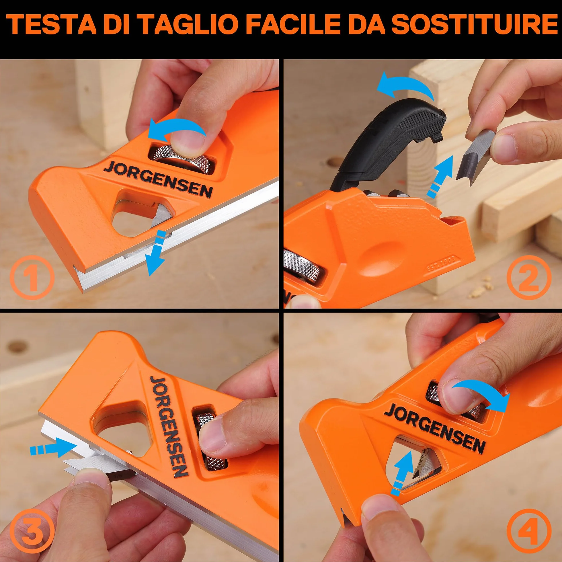 JORGENSEN Pialla a Manuale Mano per Legno Suite 4 Teste di Taglio 45°/3/5/6mm, Piano Angolare per Lavorazione del Legno