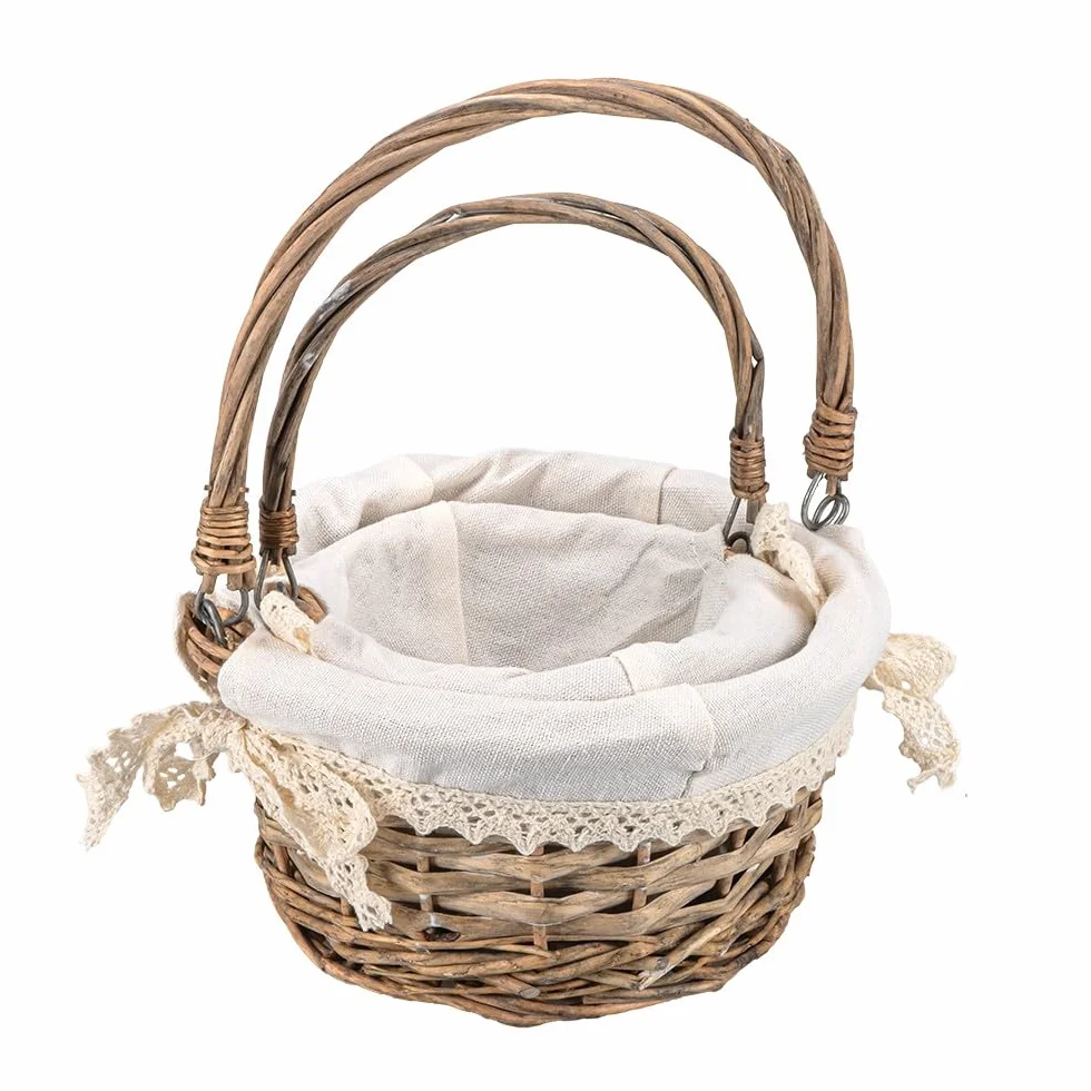 Cestino in vimini e legno colore naturale shabby chic regalo con tessuto