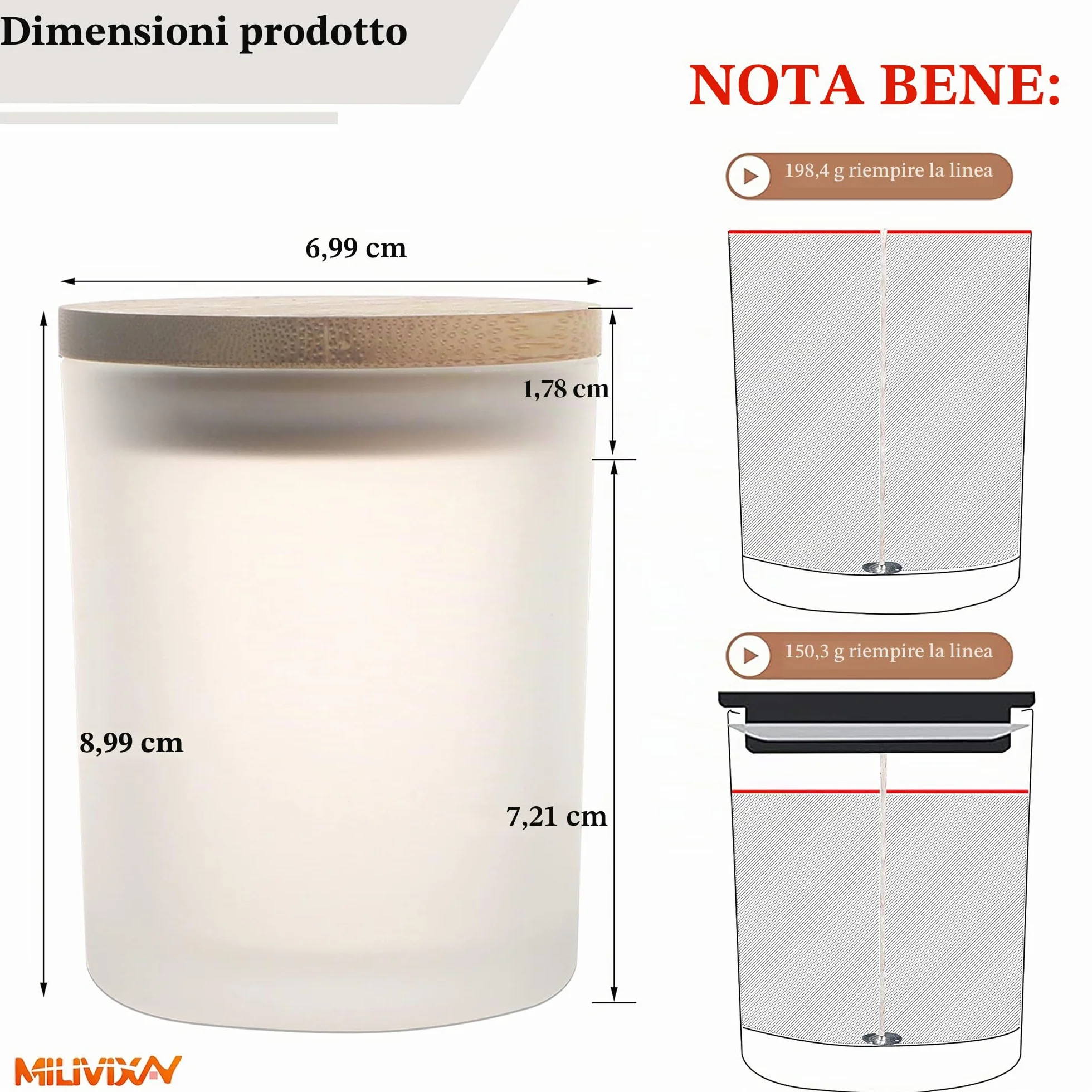 MILIVIXAY Confezione da 20 barattoli per candele in vetro spesso smerigliato da 200 ml, con coperchio, per realizzare candele, contenitori per spezie e polvere.